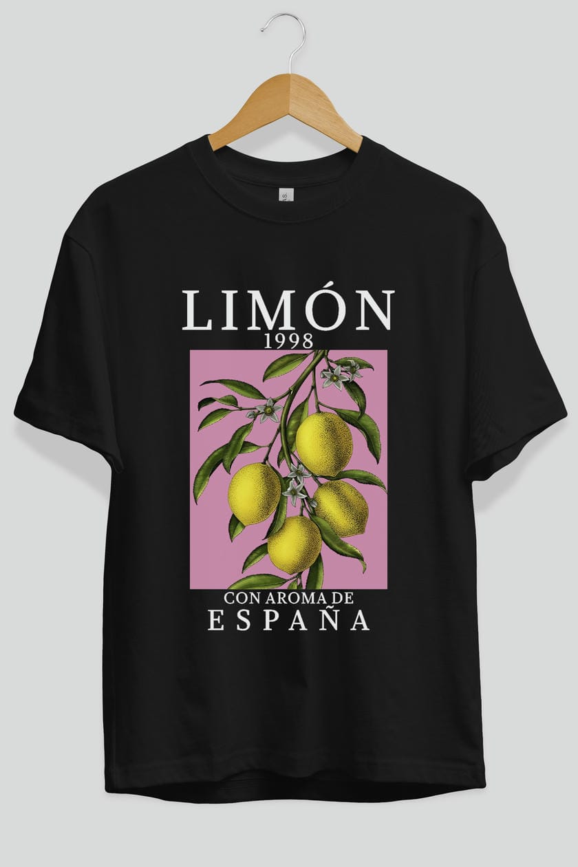 Limon Espana Ön Baskılı Oversize t-shirt Erkek Kadın Pamuk Bisiklet Yaka tişort