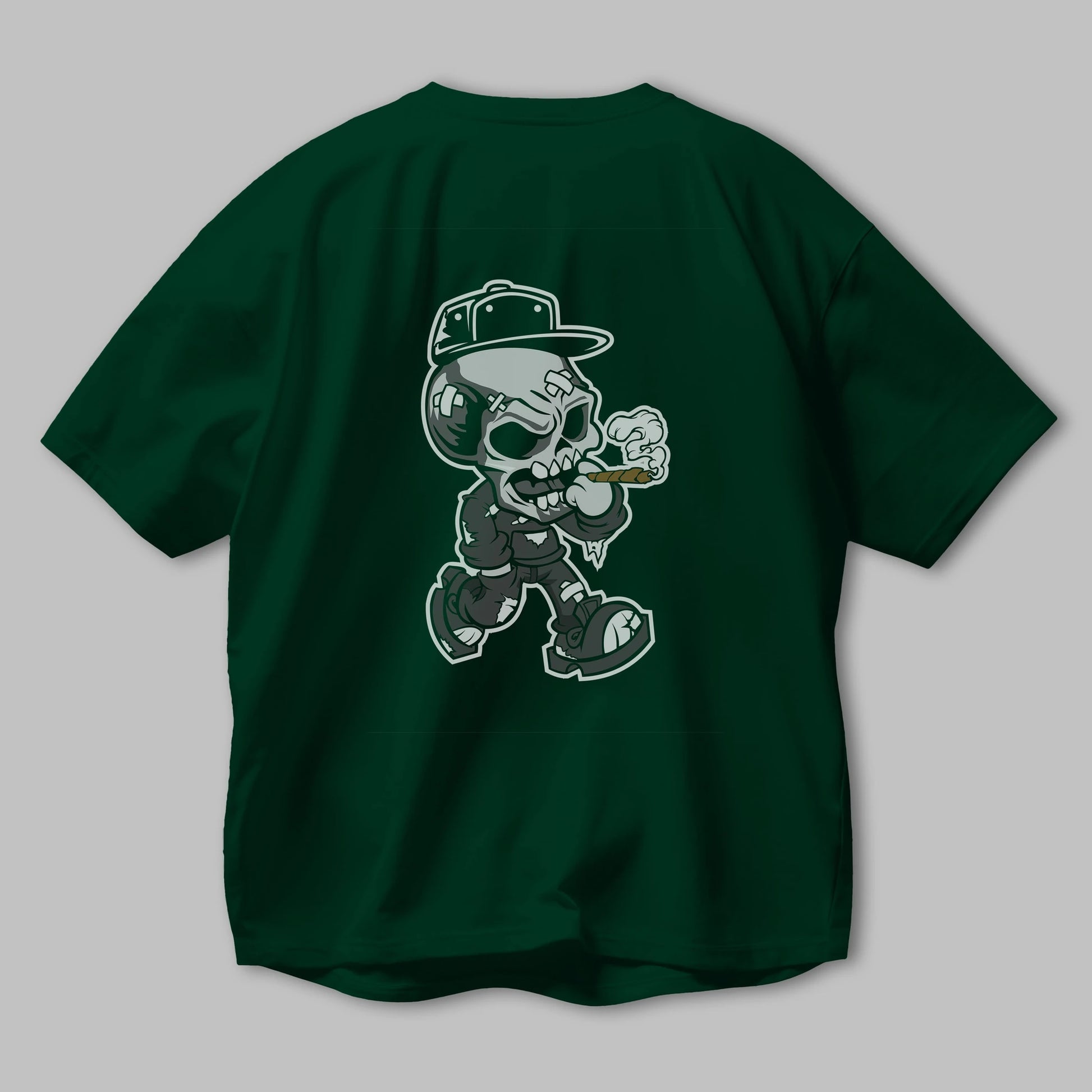 Skull Smoker Arka Baskılı Oversize t-shirt Erkek Kadın Unisex %100 Pamuk tişort