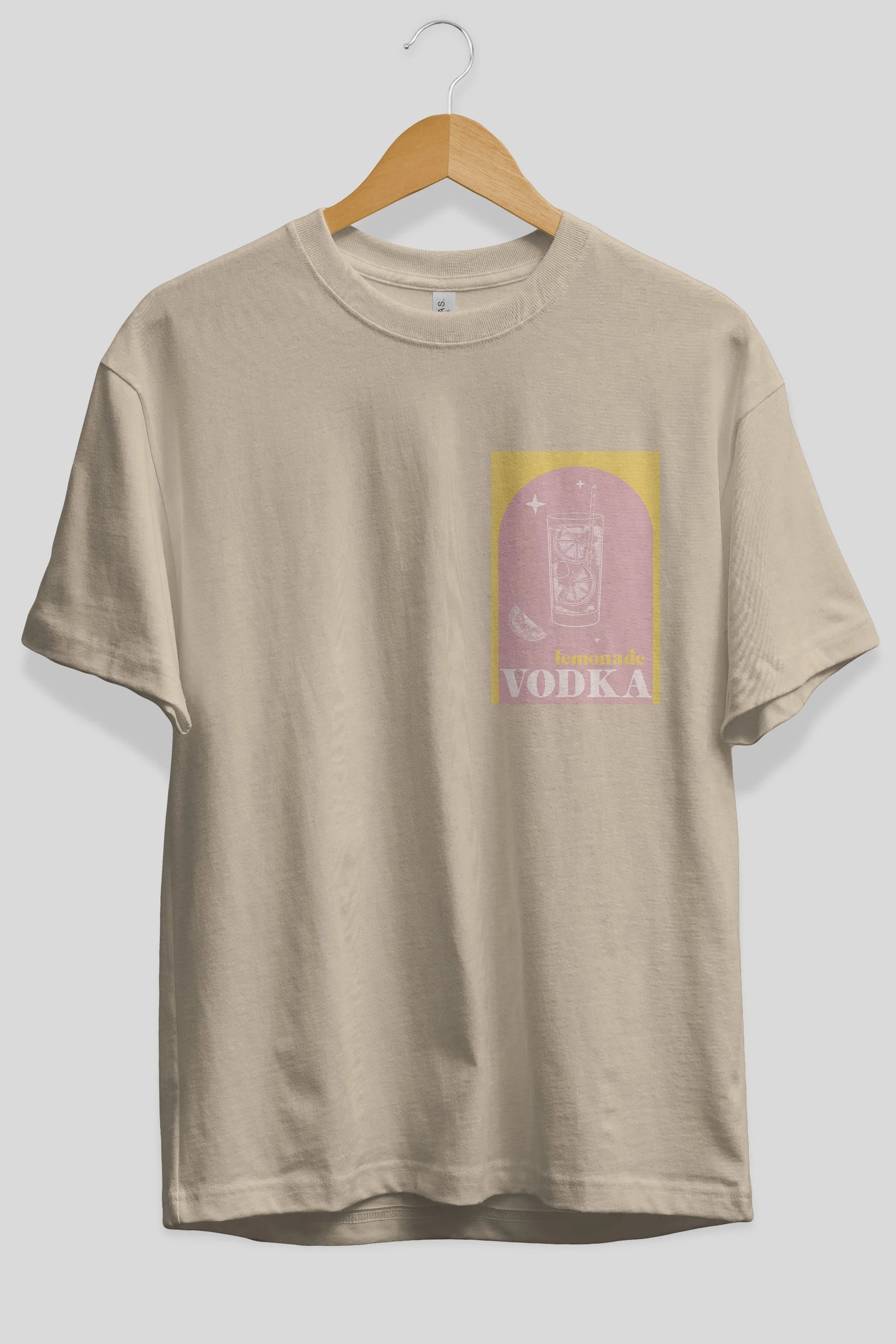 Vodka Limon Ön Sol Baskılı Oversize t-shirt Erkek Kadın Unisex %100 Pamuk Bisiklet Yaka tişort