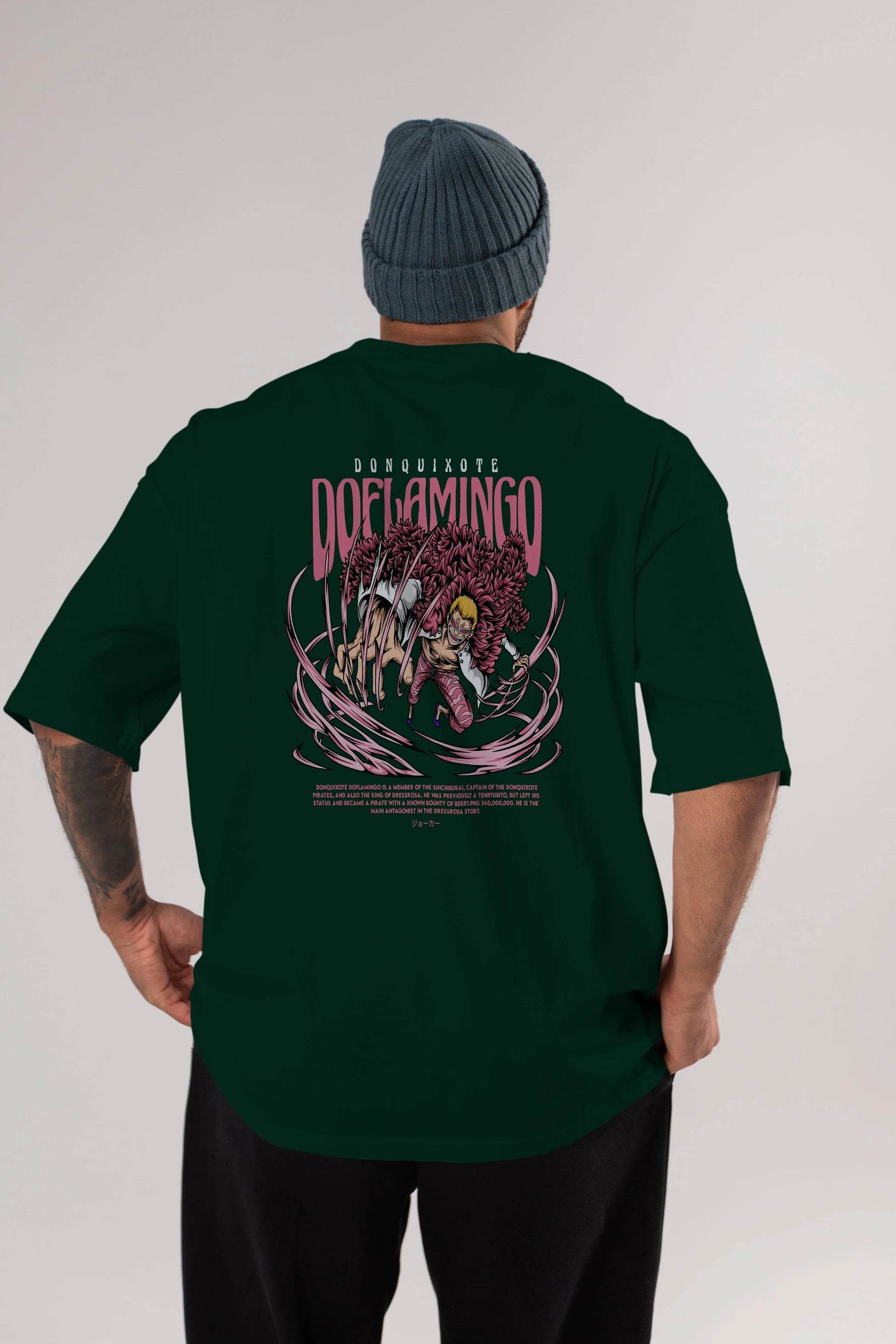 Doflamingo Anime Arka Baskılı Oversize t-shirt Erkek Kadın Unisex