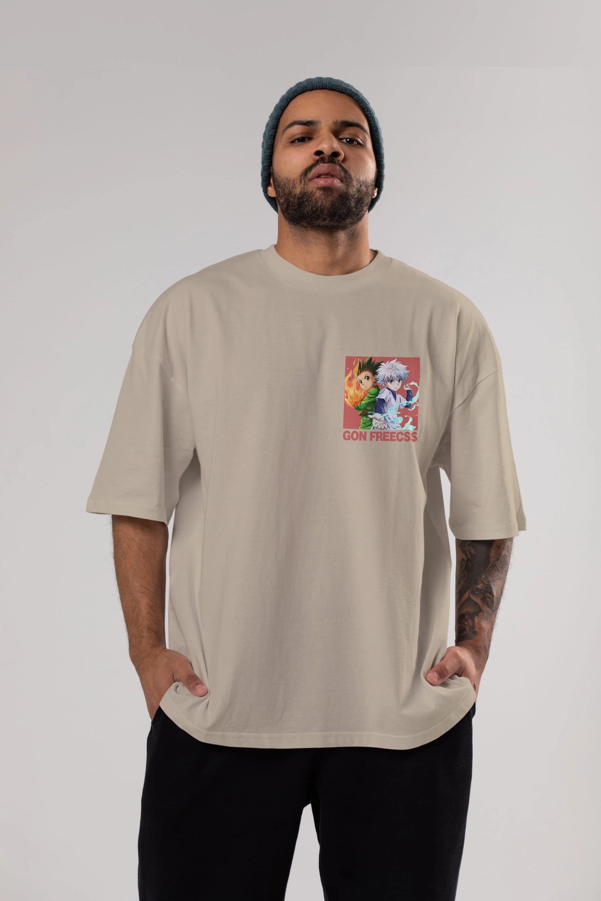 Gon Freecss HUNTER X HUNTER 4 Ön Sol Baskılı Oversize t-shirt Erkek Kadın Unisex %100 Pamuk Bisiklet Yaka tişort