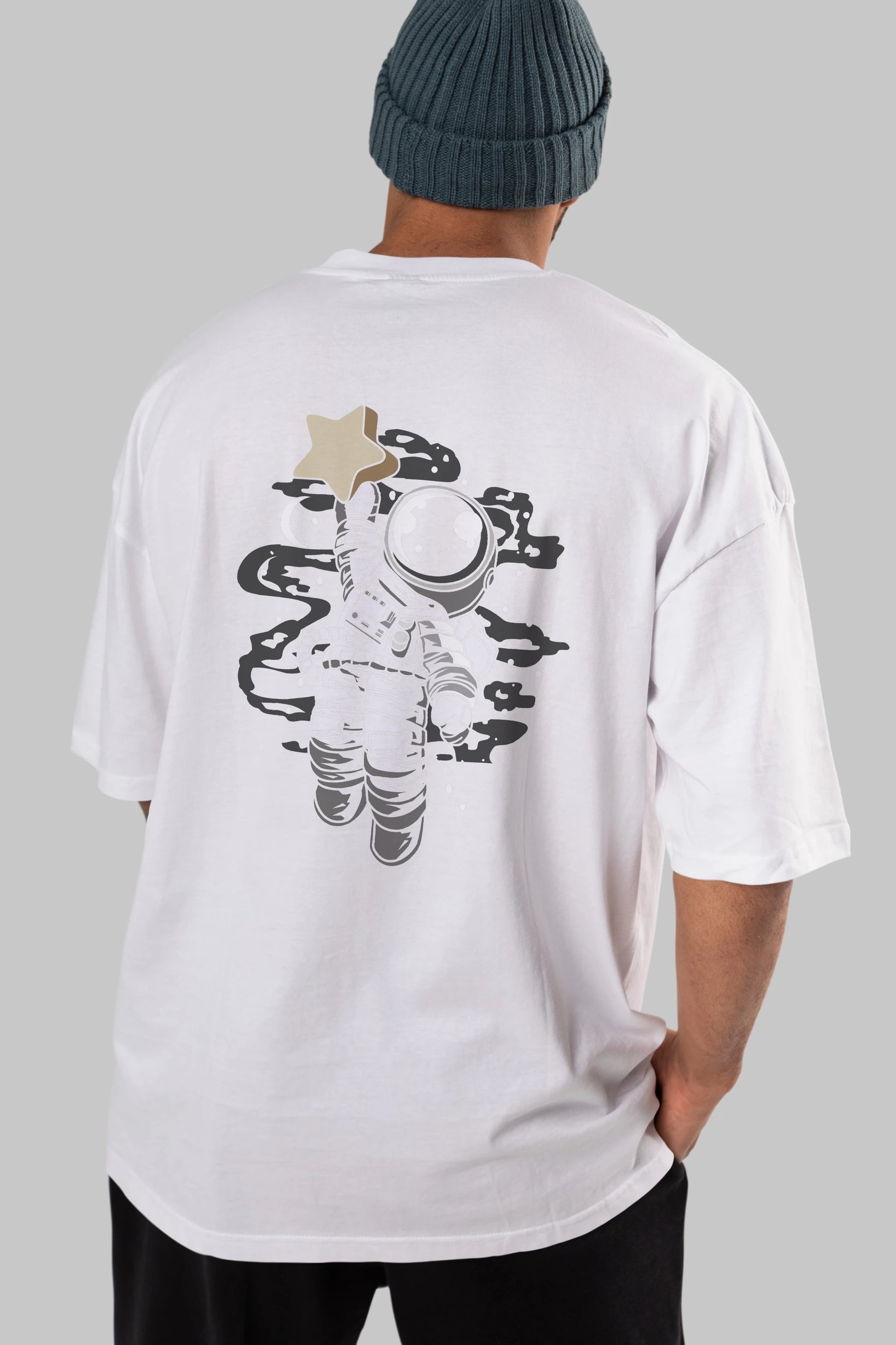 Astronaut Reach The Star Arka Baskılı Oversize t-shirt Erkek Kadın Unisex