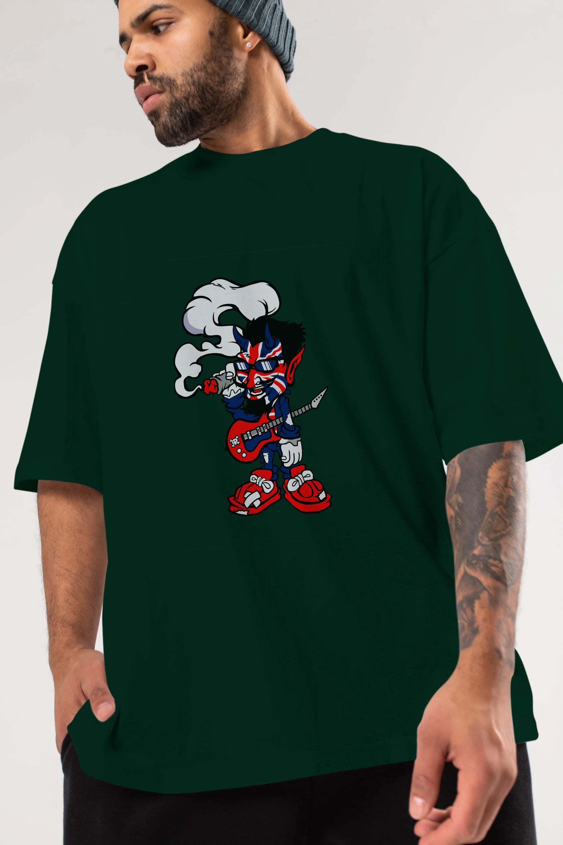 Uk Devil Rockstar Ön Baskılı Oversize t-shirt Erkek Kadın Unisex %100 Pamuk tişort