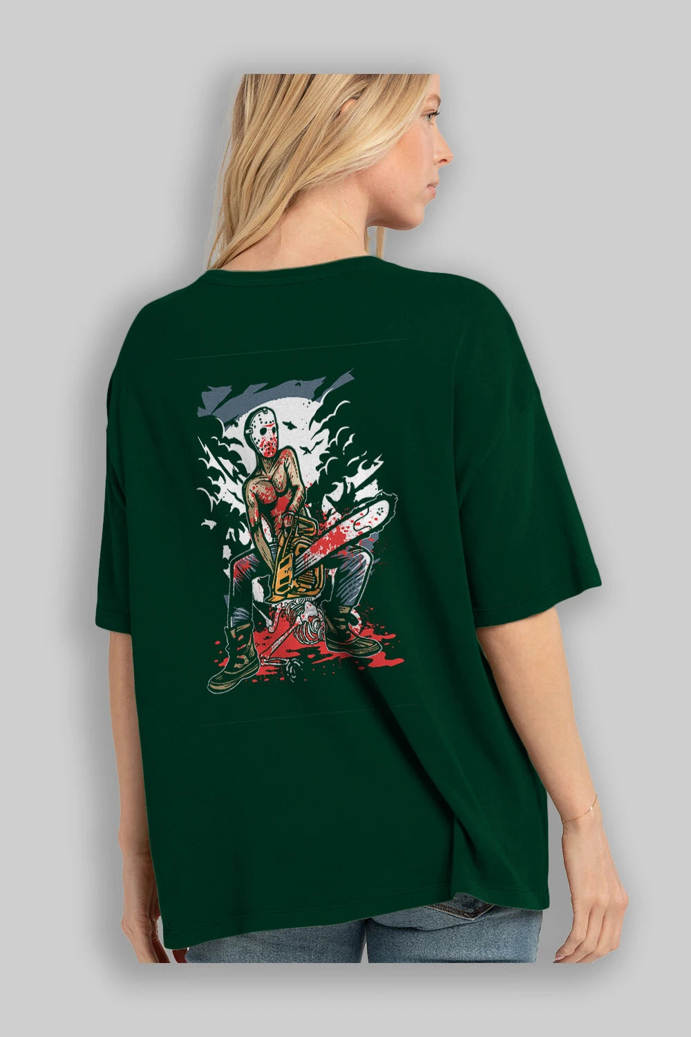Chainsaw Killer Arka Baskılı Oversize t-shirt Erkek Kadın Unisex %100 Pamuk
