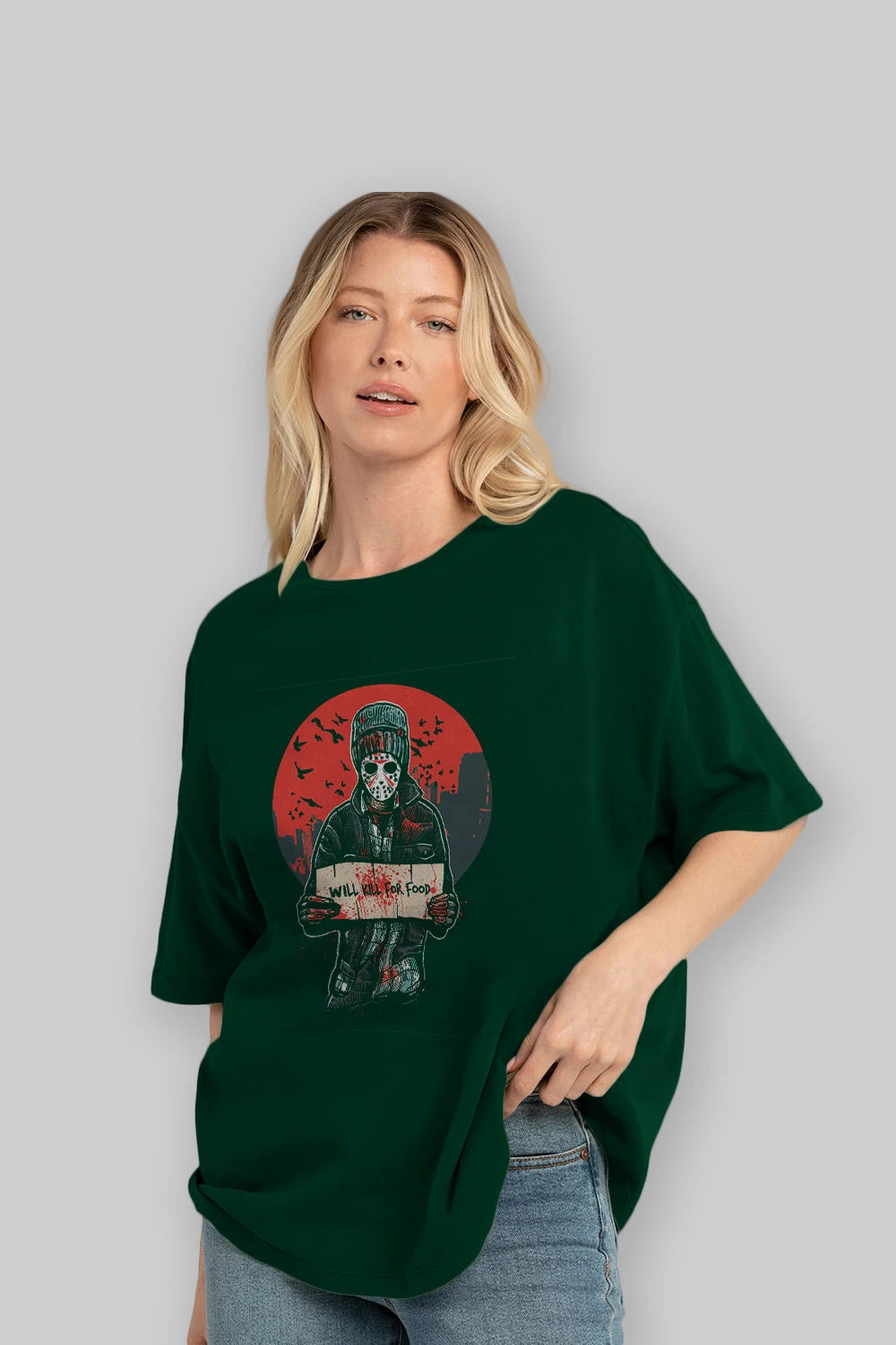 Kill For Food Ön Baskılı Oversize t-shirt Erkek Kadın Unisex %100 Pamuk tişort