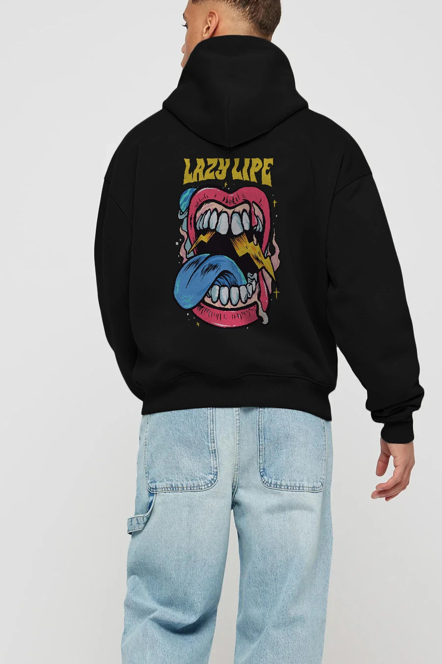 Lazy Lipe Arka Baskılı Hoodie Oversize Kapüşonlu Sweatshirt Erkek Kadın Unisex