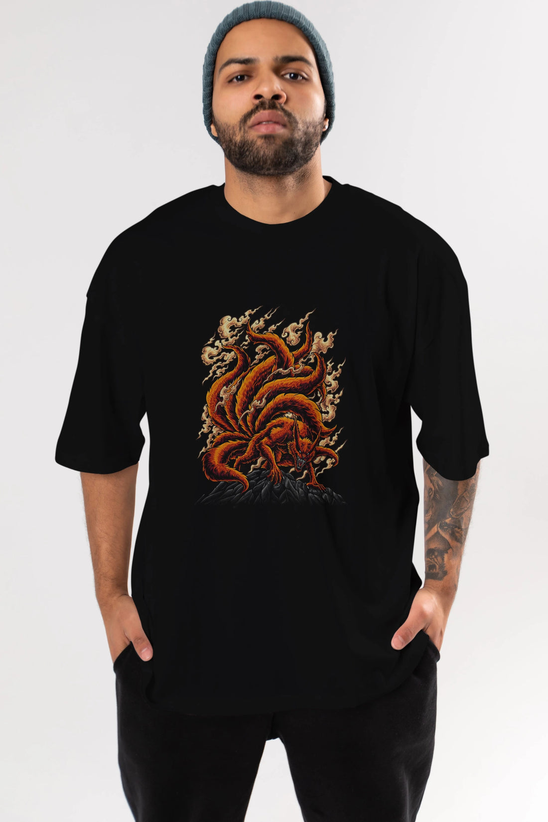 NARUTO KYUUBI Anime Ön Baskılı Oversize t-shirt %100 pamuk Erkek Kadın Unisex