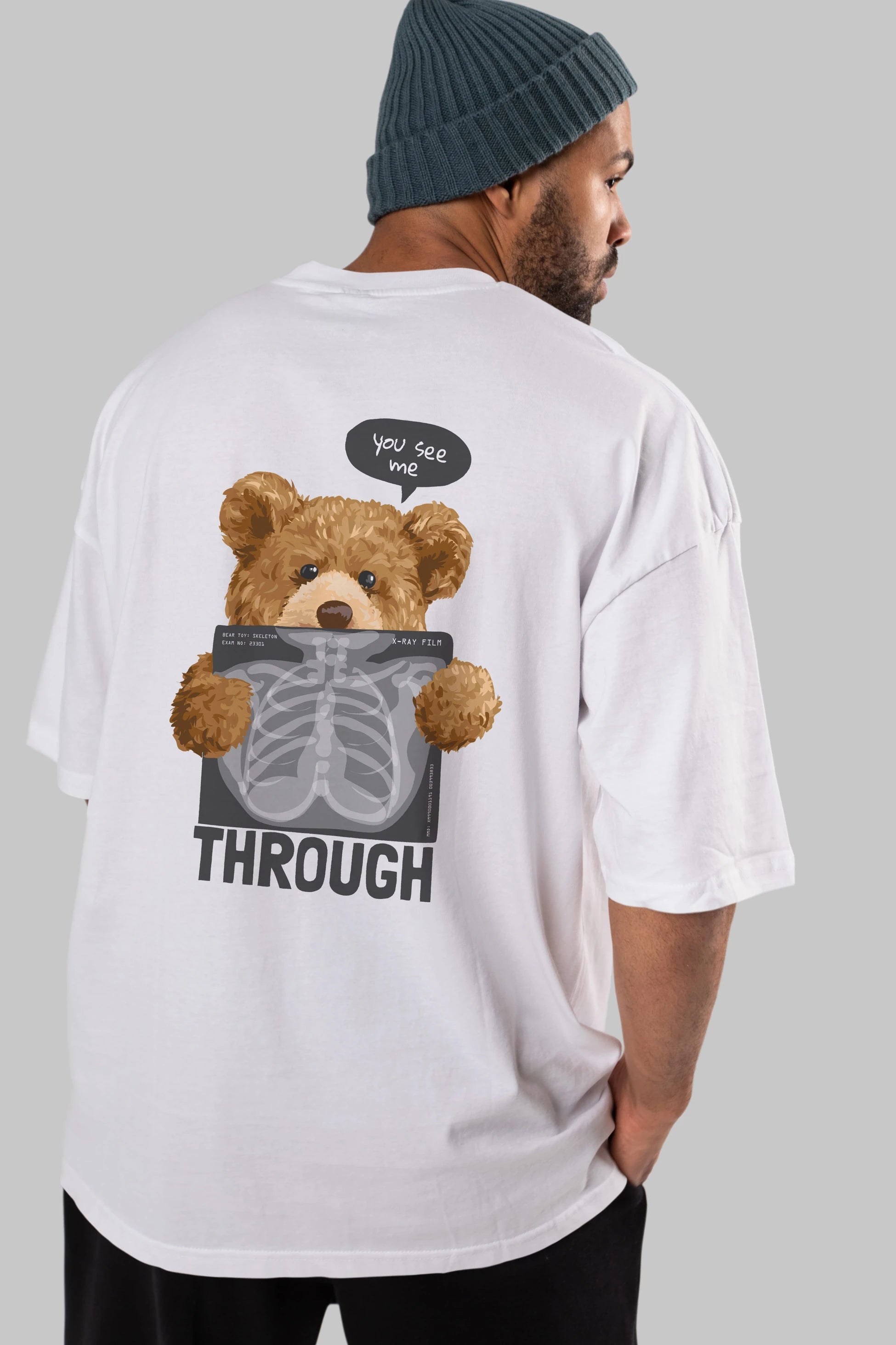 Teddy Bear Trough Arka Baskılı Oversize t-shirt Erkek Kadın Unisex %100 Pamuk