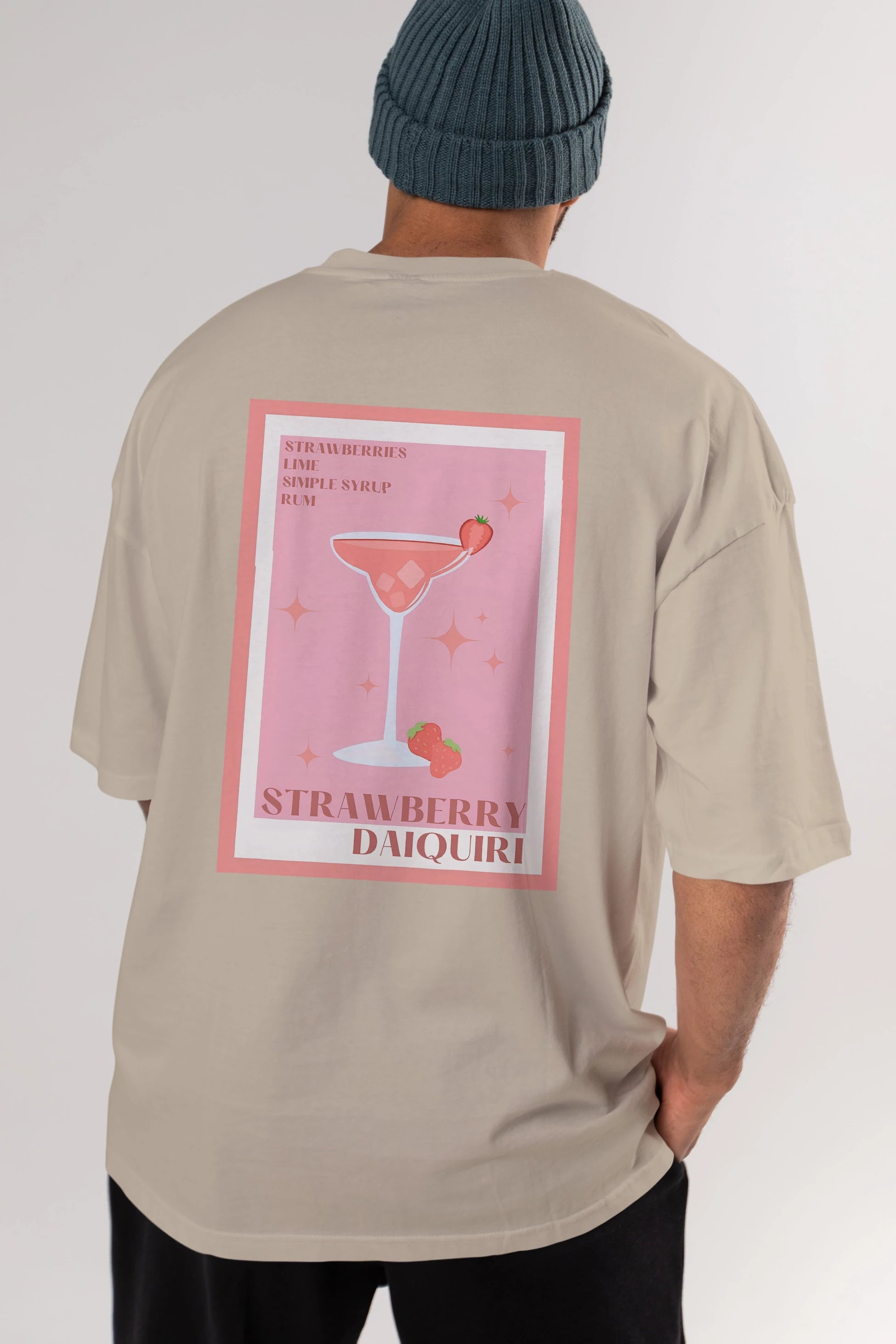 Strawberry Daiquiri Arka Baskılı Oversize t-shirt Erkek Kadın Unisex %100 Pamuk Bisiklet Yaka tişort