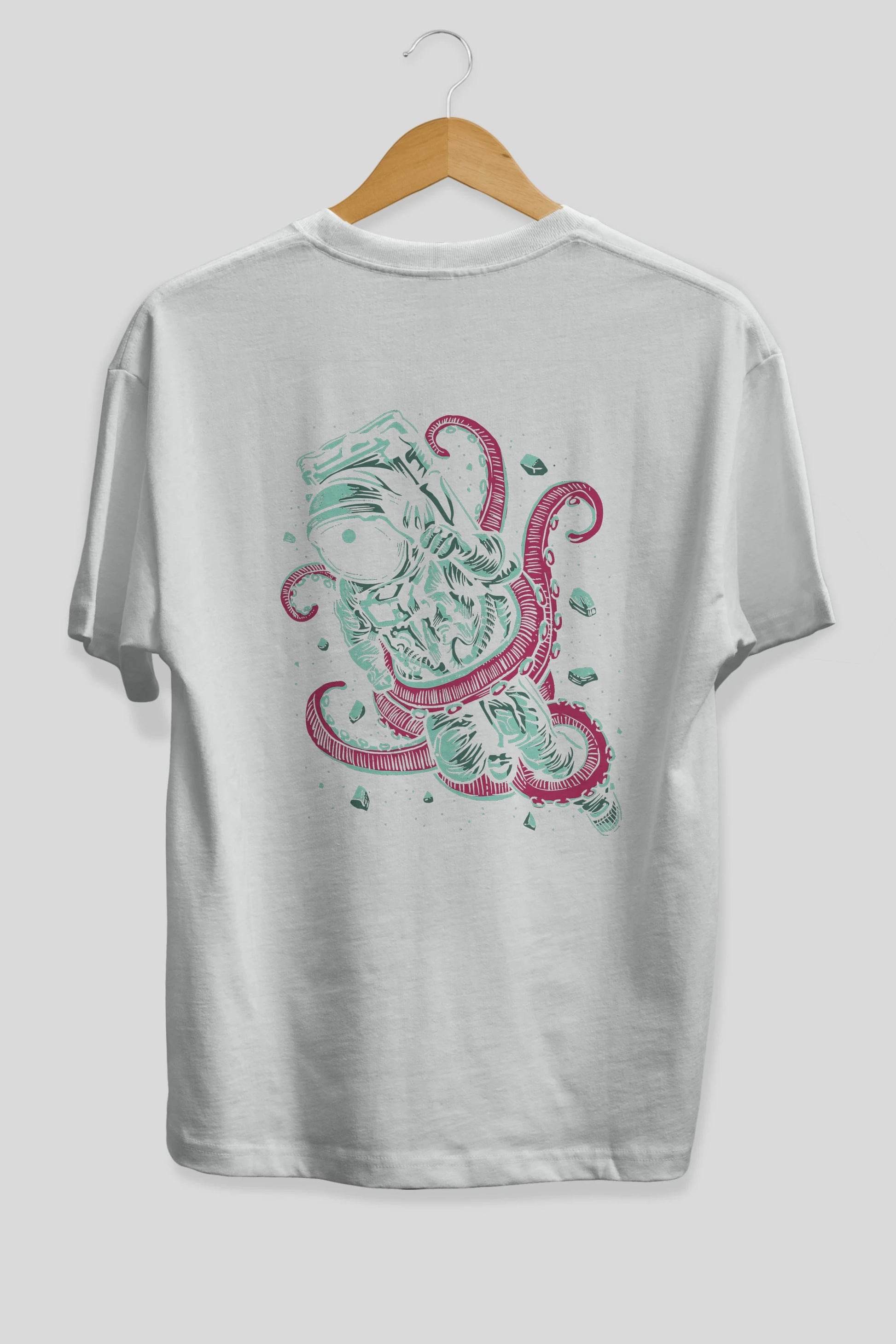 Astronaut Octopus Arka Baskılı Oversize t-shirt Erkek Kadın Unisex %100 Pamuk