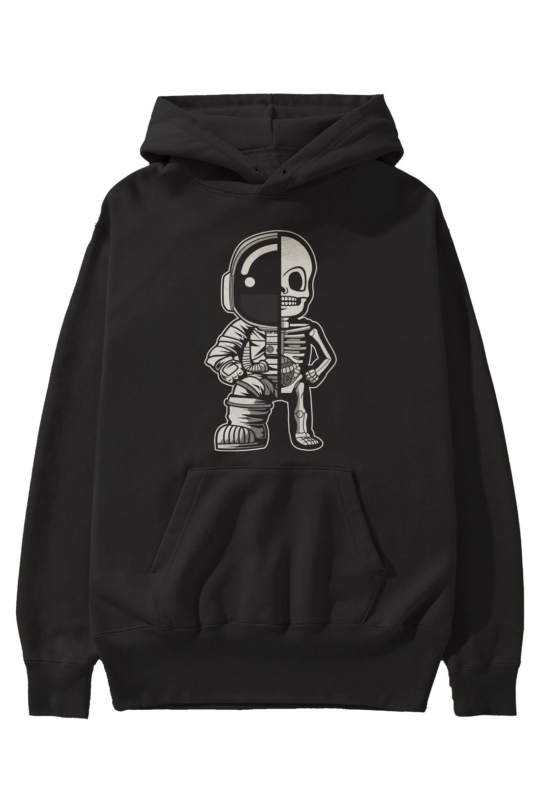 Astronaut Half Skeleton Ön Baskılı Hoodie Oversize Kapüşonlu Sweatshirt Erkek Kadın Unisex