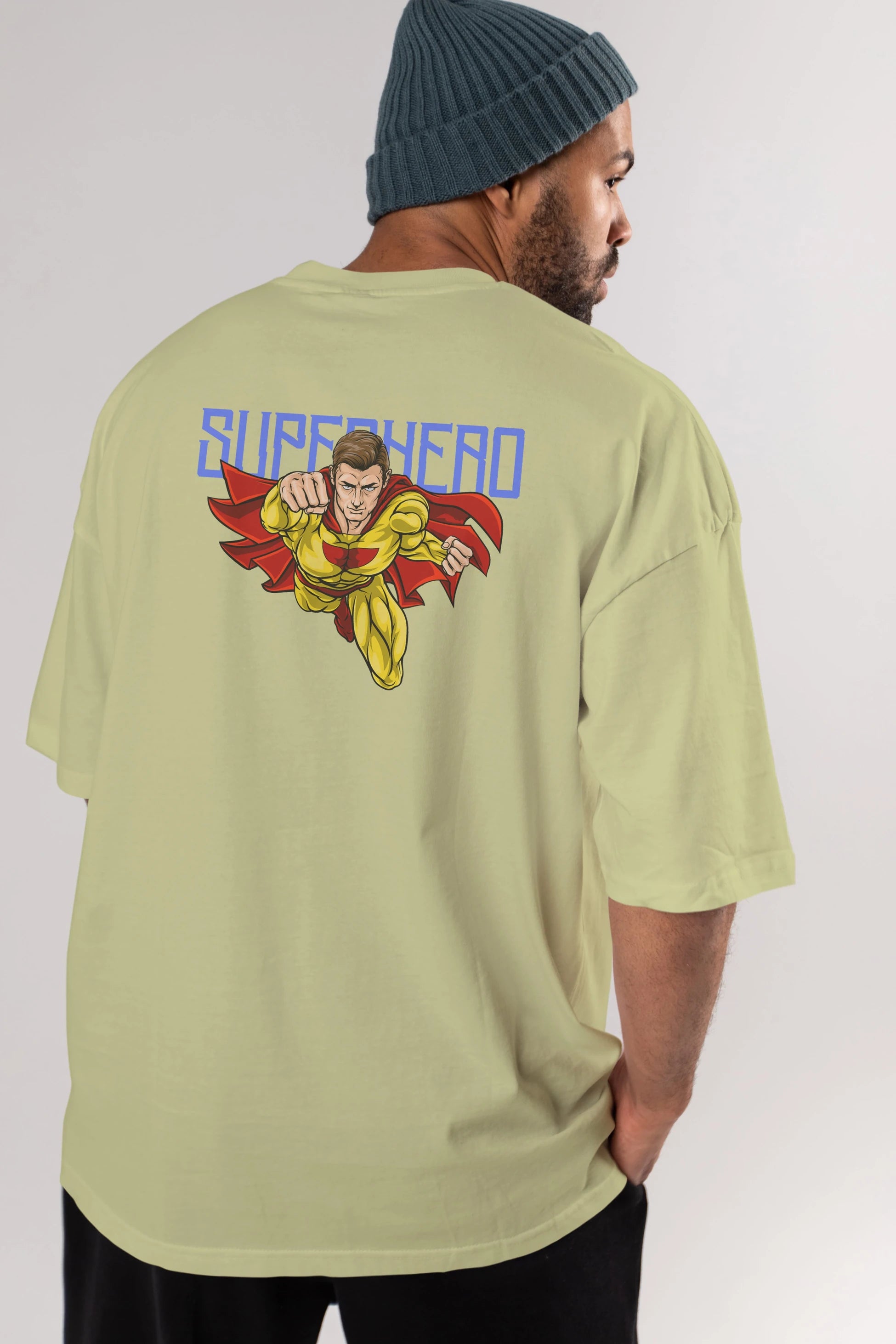 Super Hero Arka Baskılı Oversize t-shirt Erkek Kadın Unisex