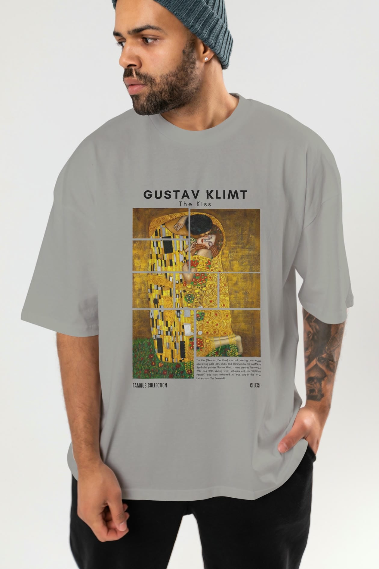Gustav Klimt The Kiss ön Baskılı Oversize t-shirt Erkek Kadın Bisiklet Yaka Pamuk tişort