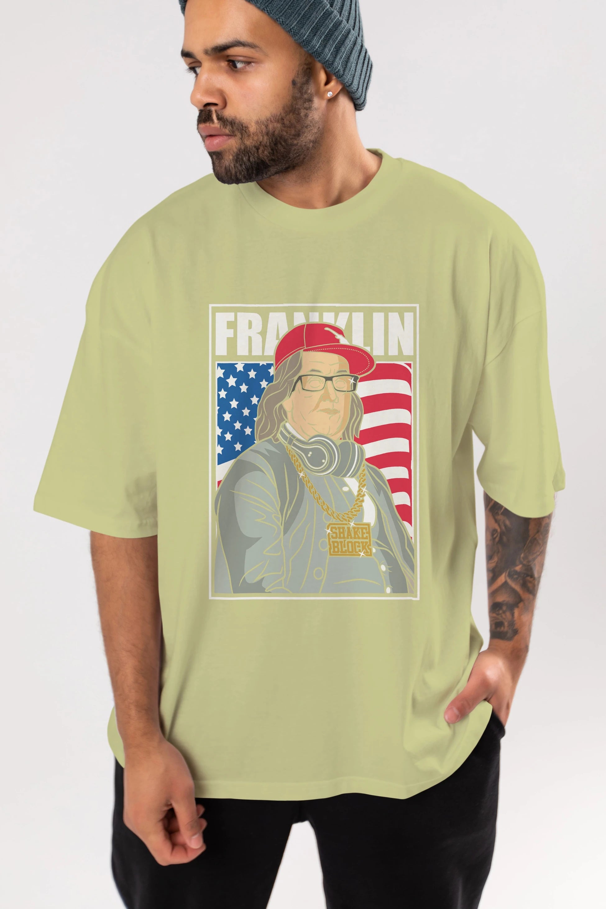 Franklin Rapper Ön Baskılı Oversize t-shirt Erkek Kadın Unisex %100 Pamuk tişort