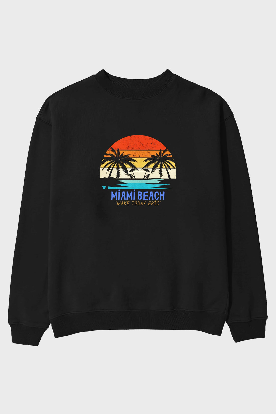Miami Beach Yazılı Ön Baskılı Oversize Sweatshirt Erkek Kadın Unisex