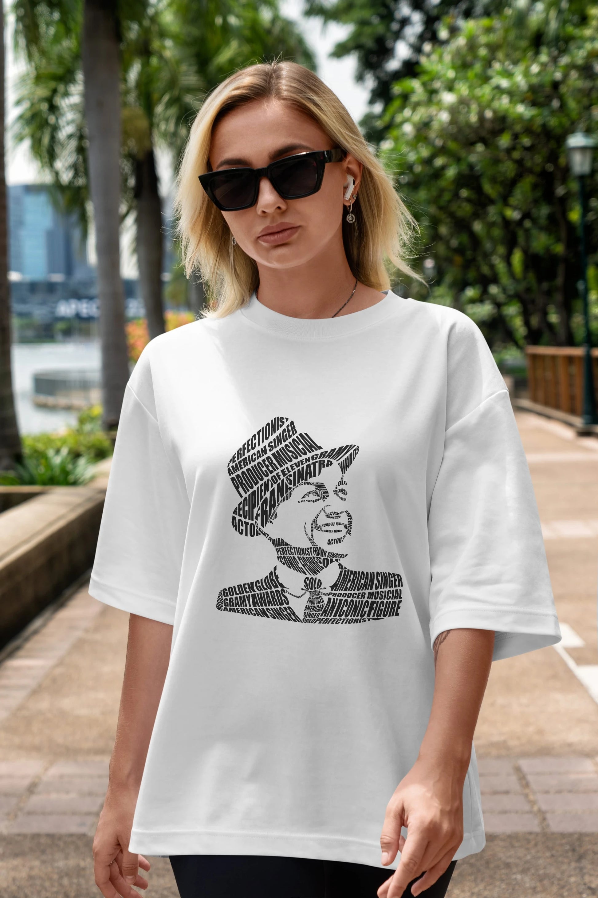 Frank Sinatra Calligram Ön Baskılı Oversize t-shirt %100 pamuk Erkek Kadın Unisex