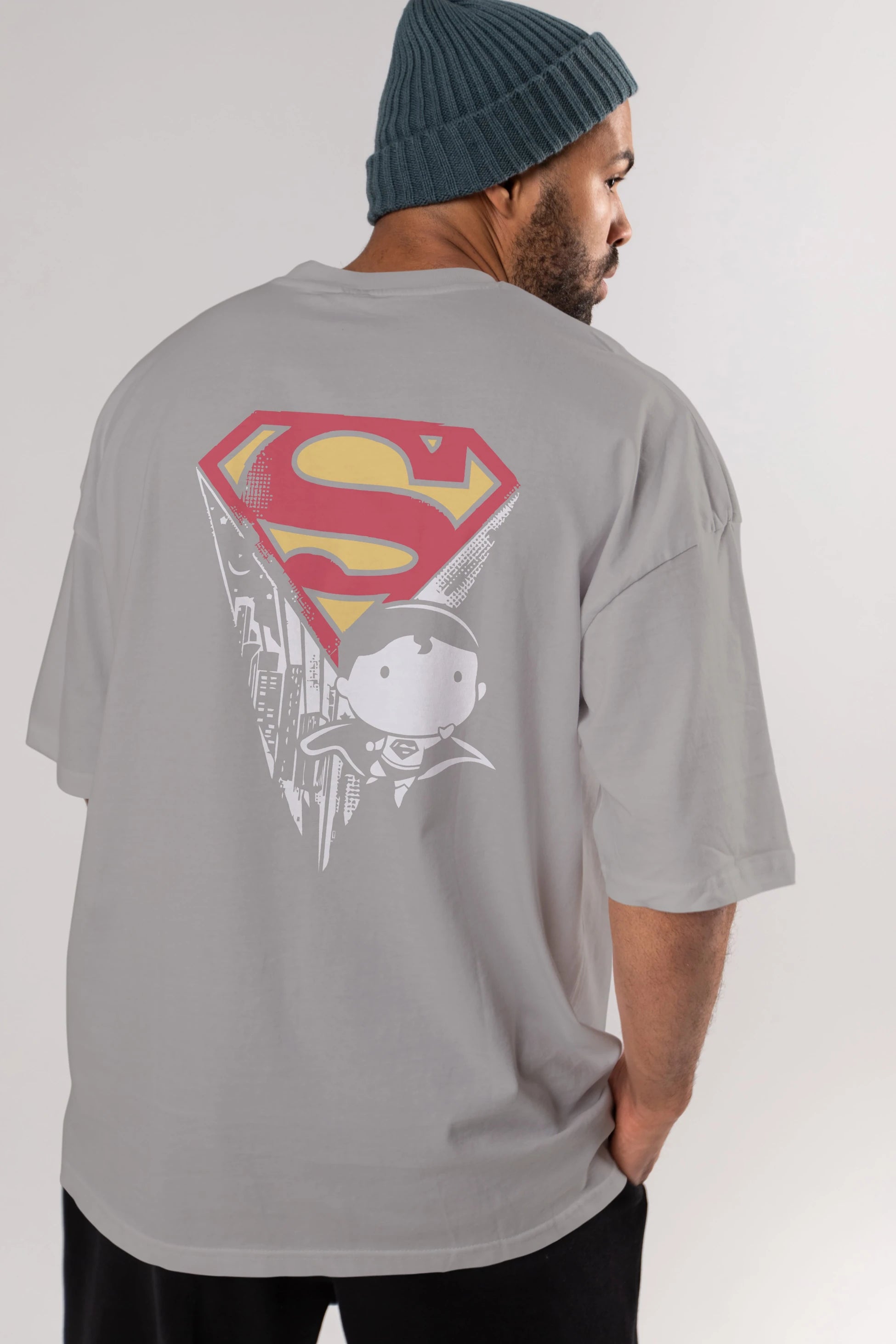 Superman Arka Baskılı Oversize t-shirt Erkek Kadın Unisex %100 Pamuk Bisiklet Yaka tişort