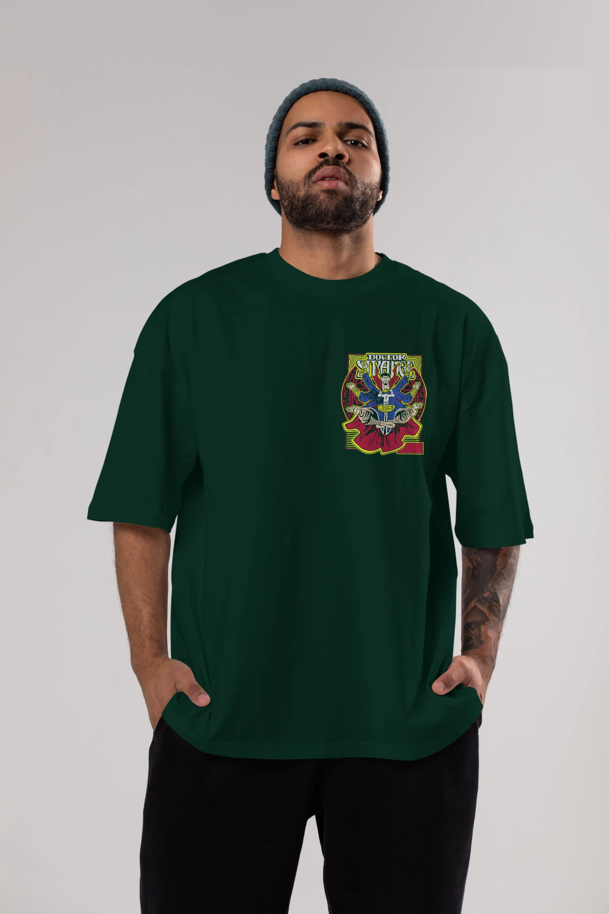 Doctor Strange (1) Ön Sol Baskılı Oversize t-shirt Erkek Kadın Unisex %100 Pamuk Bisiklet Yaka tişort