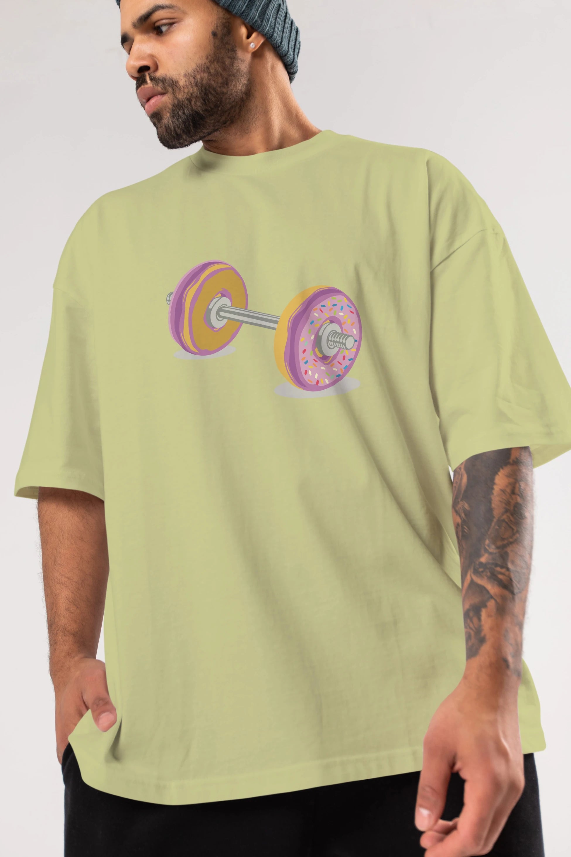Donut Barbell Ön Baskılı Oversize t-shirt %100 pamuk Erkek Kadın Unisex