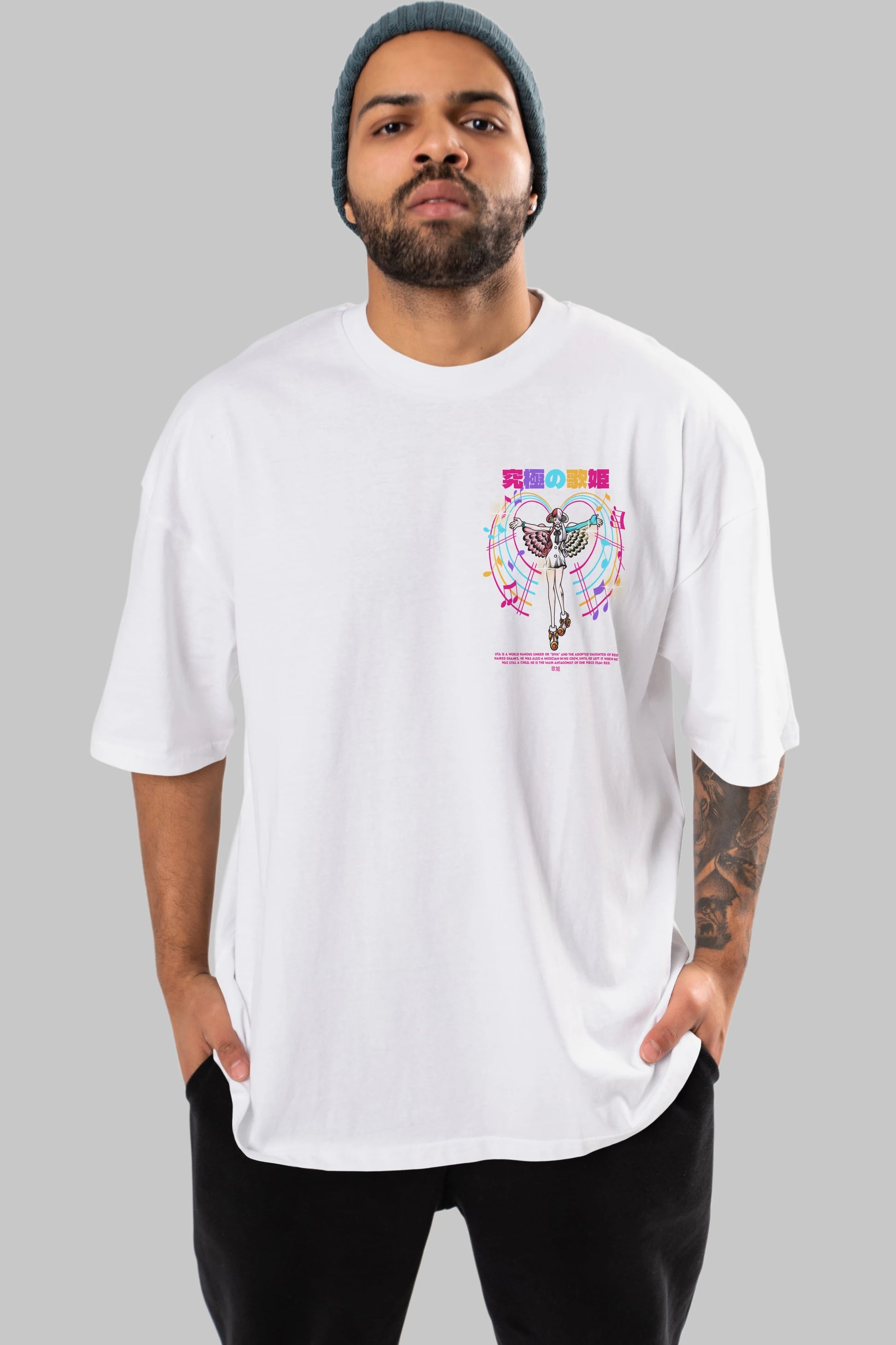 Uta Ön Sol Baskılı Oversize t-shirt Erkek Kadın Unisex %100 Pamuk Bisiklet Yaka tişort