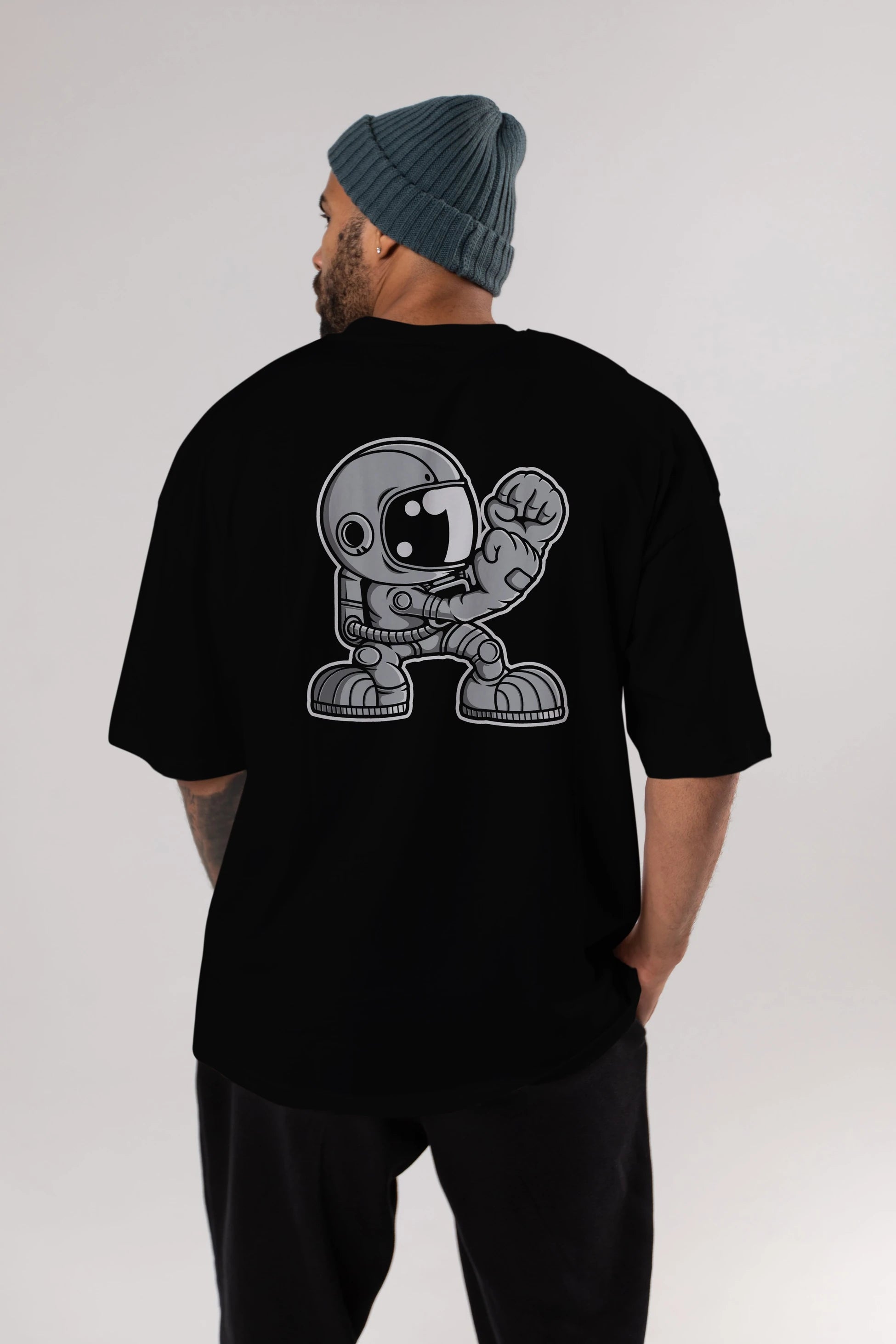 Astronaut Fighting Irish Arka Baskılı Oversize t-shirt Erkek Kadın Unisex