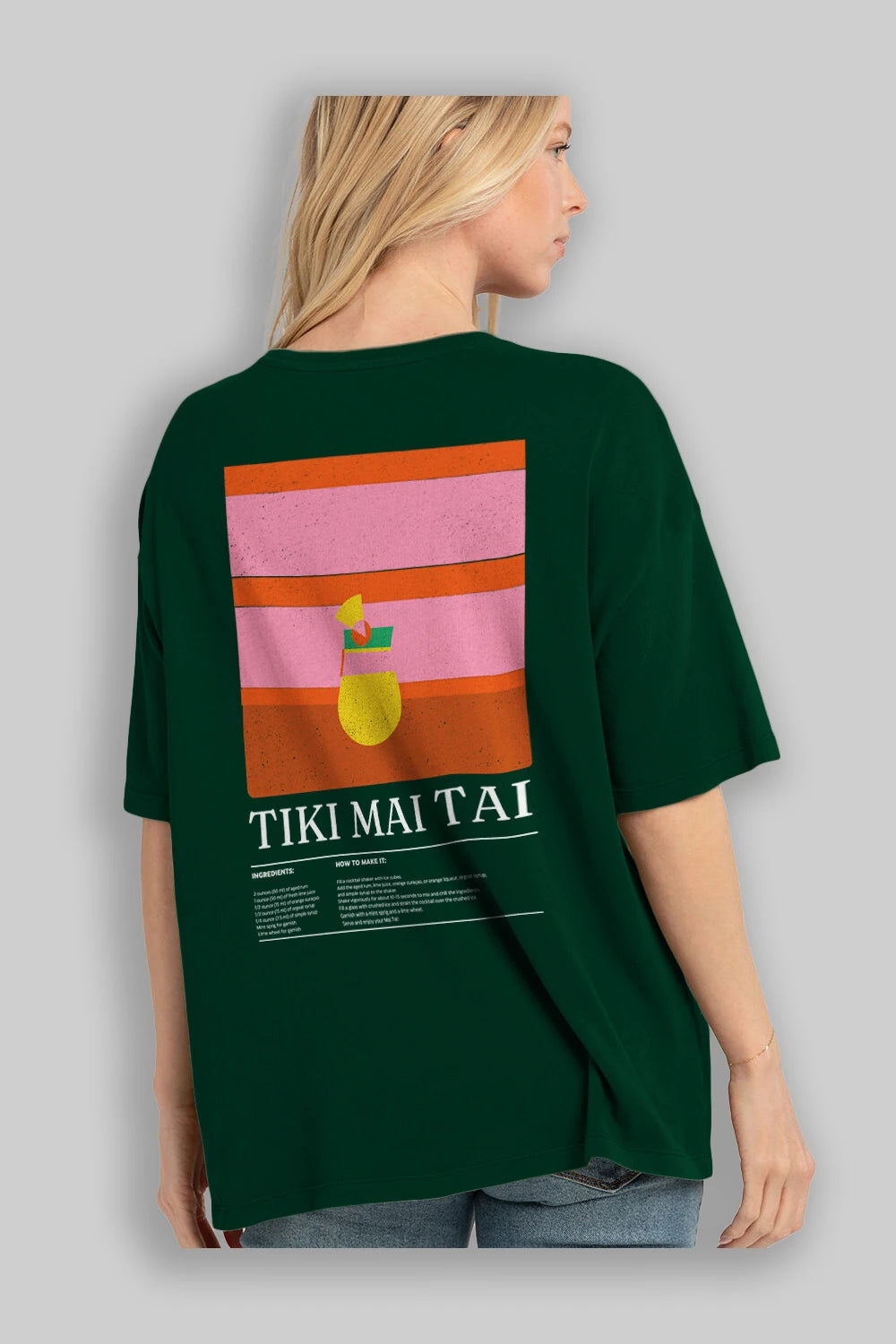 Tiki Mai Tai Kokteyl Serisi Arka Baskılı Oversize t-shirt Erkek Kadın %100 Pamuk Bisiklet Yaka tişort
