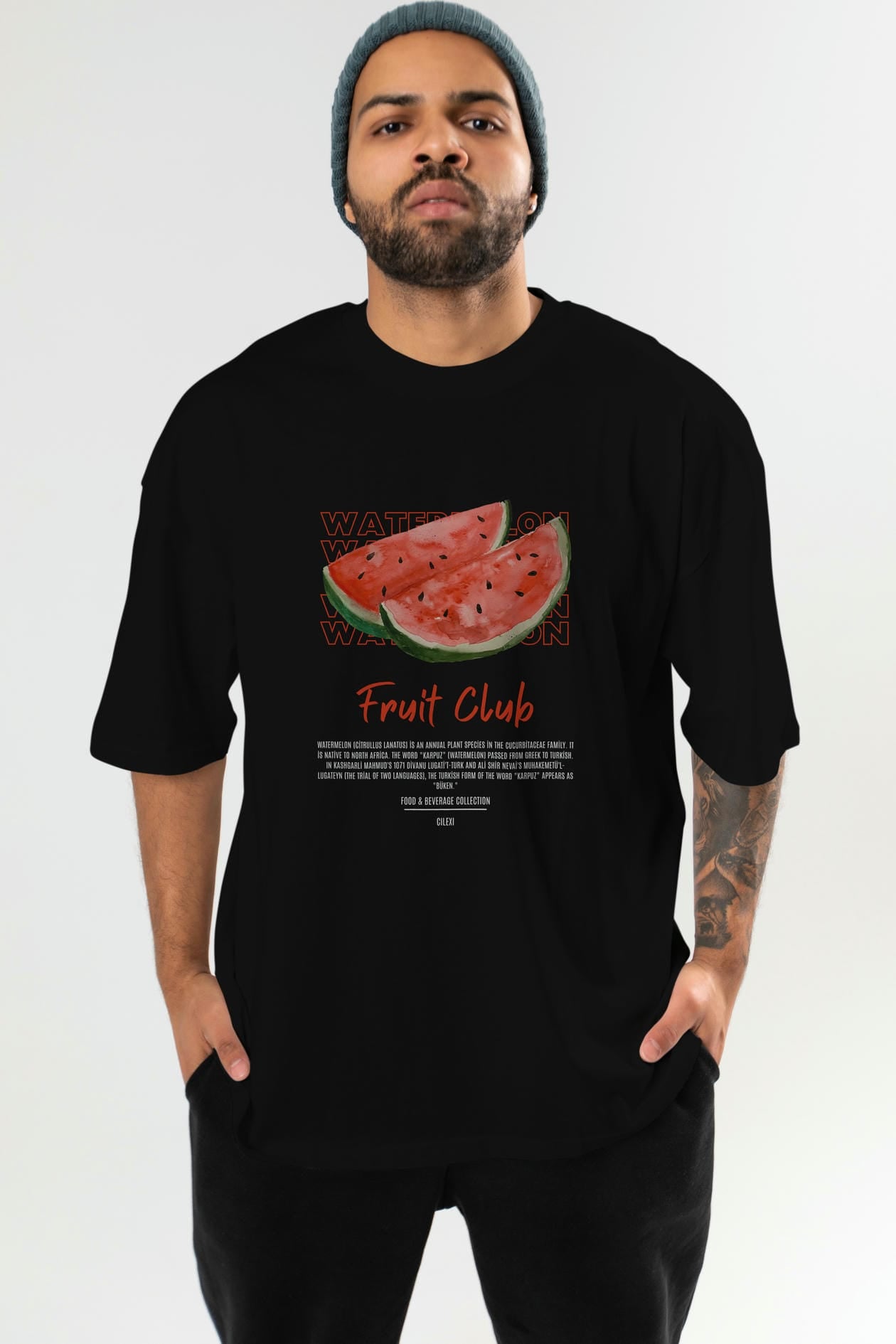 Watermelon Ön Baskılı Oversize t-shirt Erkek Kadın Pamuk Bisiklet Yaka tişort