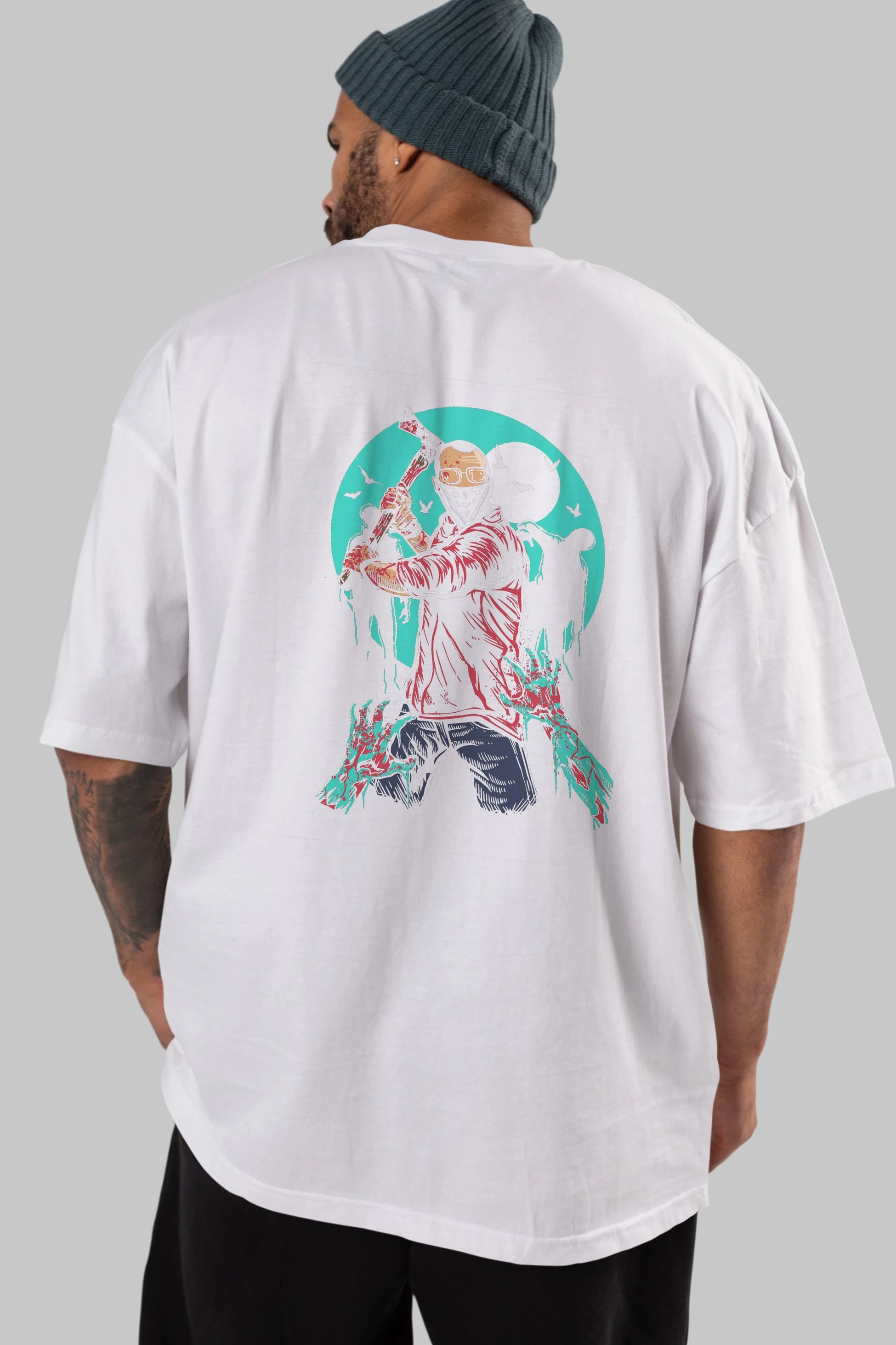 Zombie Killer Arka Baskılı Oversize t-shirt Erkek Kadın Unisex %100 Pamuk