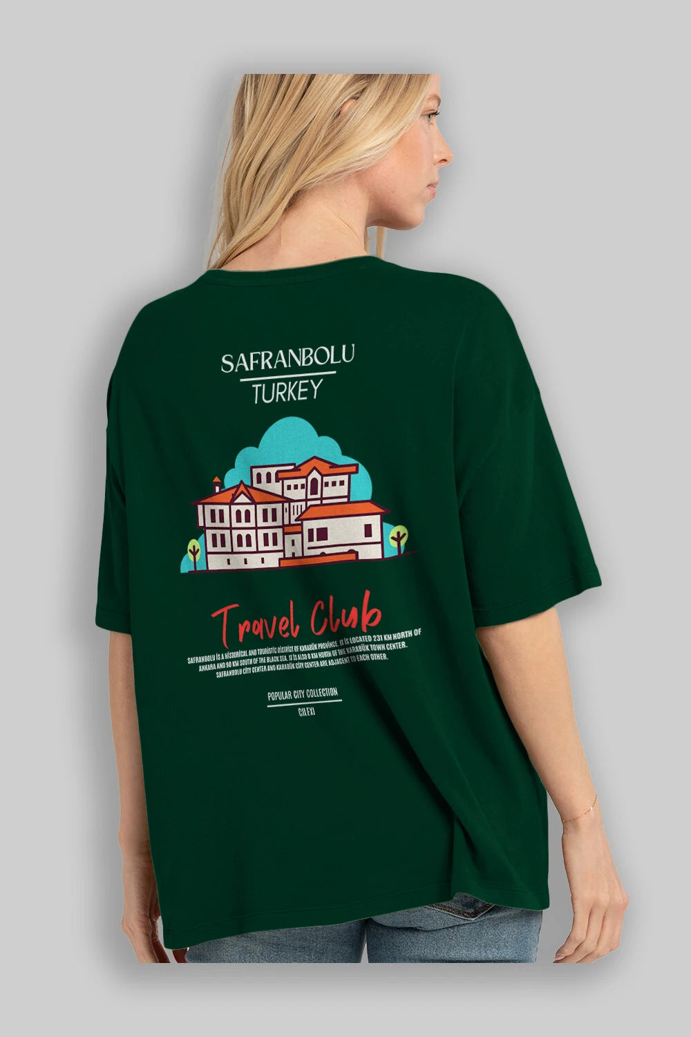 Safranbolu Turkey Arka Baskılı Oversize t-shirt Erkek Kadın Pamuk Bisiklet Yaka tişort