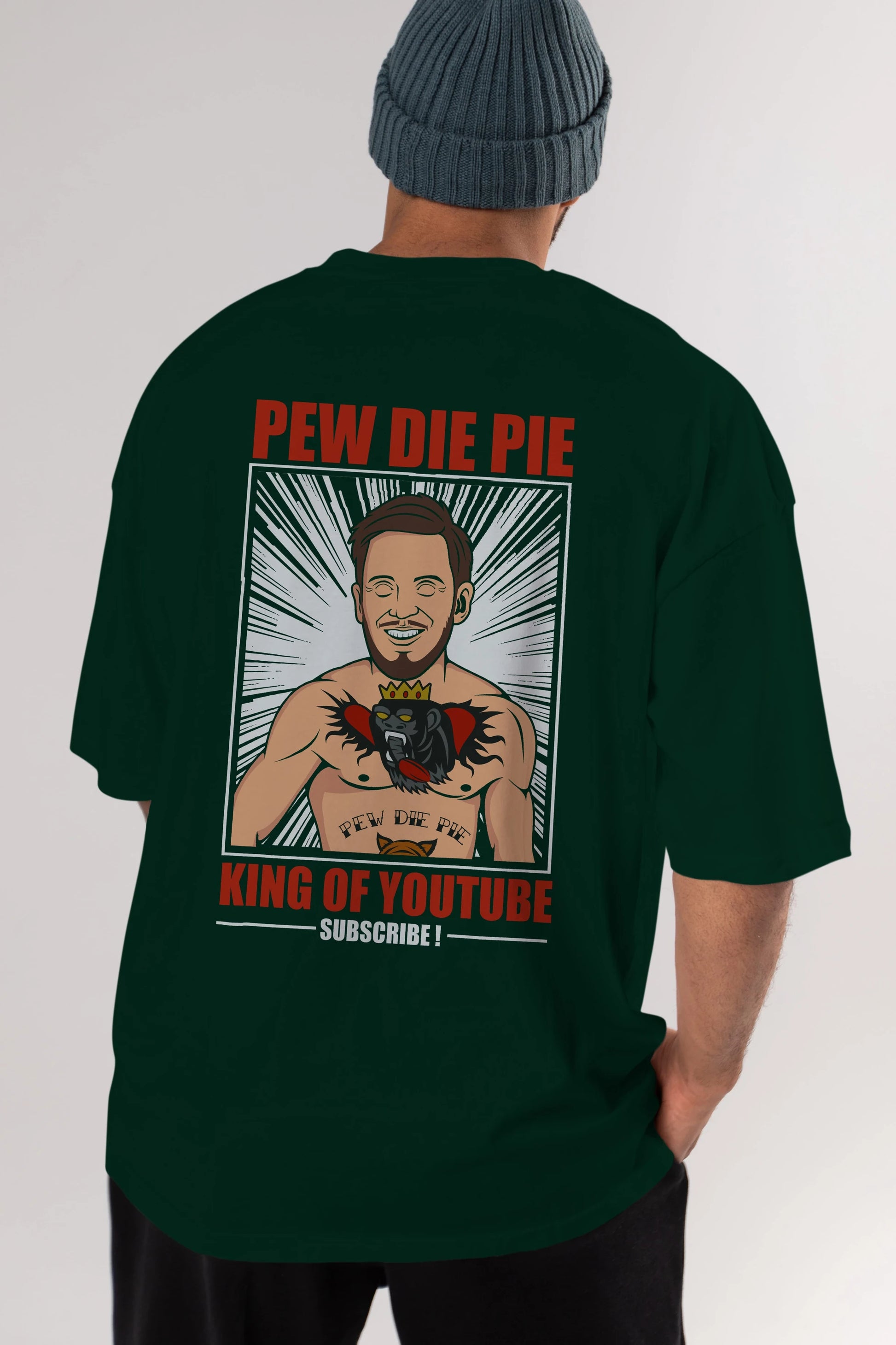 Pew Die Pie Fighter Arka Baskılı Oversize t-shirt Erkek Kadın Unisex %100 Pamuk tişort