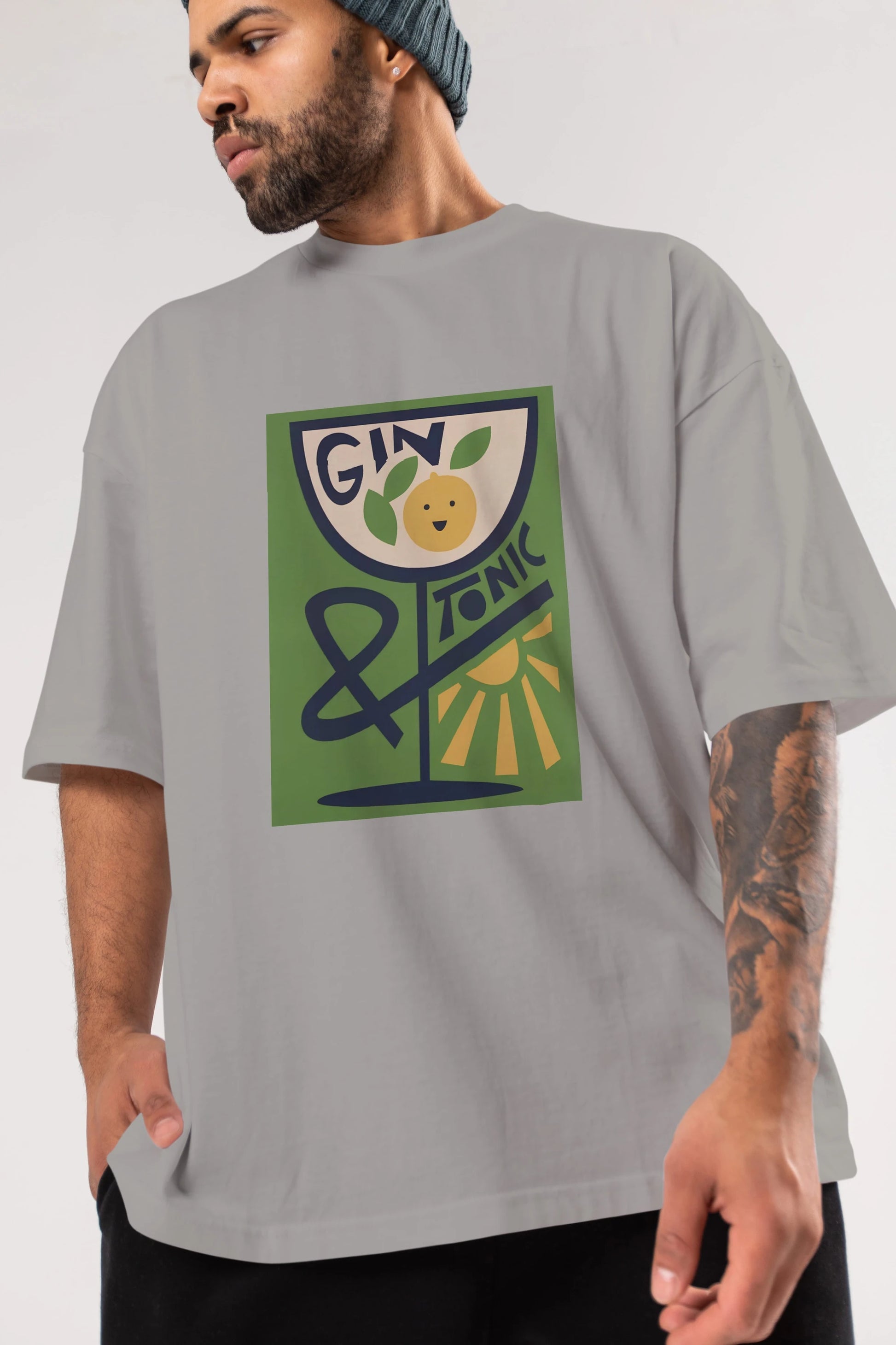 Gin Tonic 3 Ön Baskılı Oversize t-shirt Erkek Kadın Unisex %100 Pamuk Bisiklet Yaka tişort