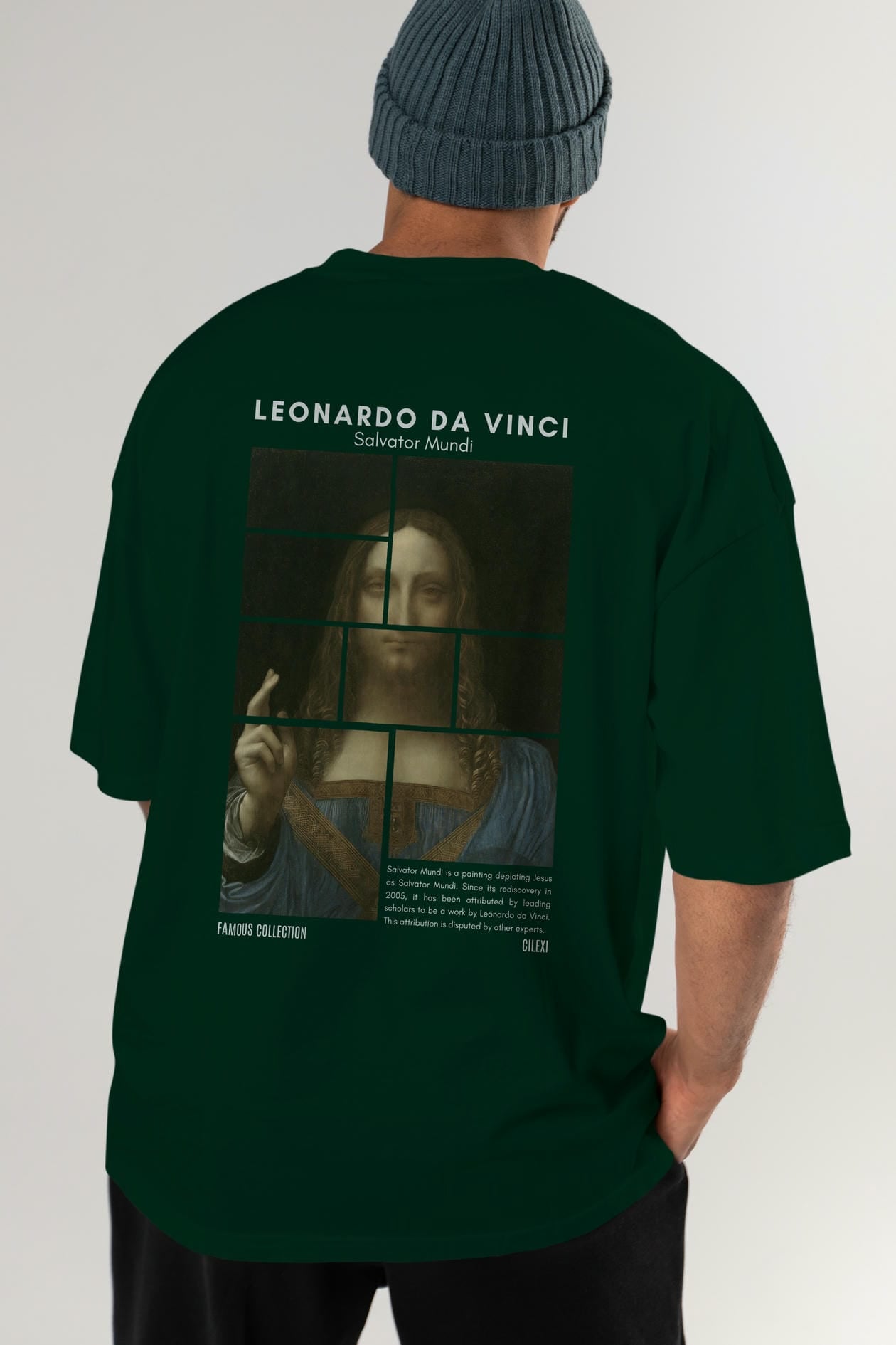 Salvador Mundi Arka Baskılı Oversize t-shirt Erkek Kadın Bisiklet Yaka Pamuk tişort