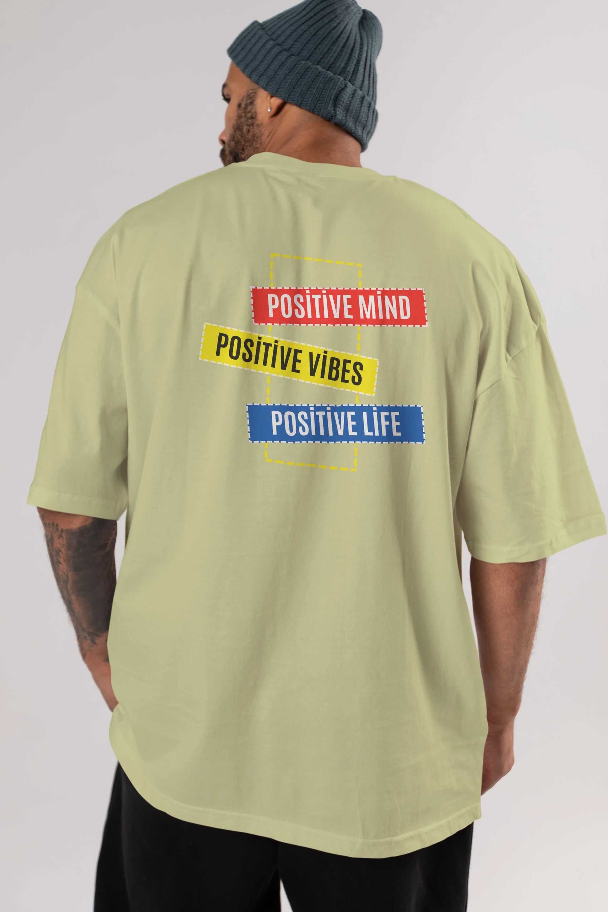 Positive Mind Vibes Lifes Arka Baskılı Oversize t-shirt Erkek Kadın Unisex