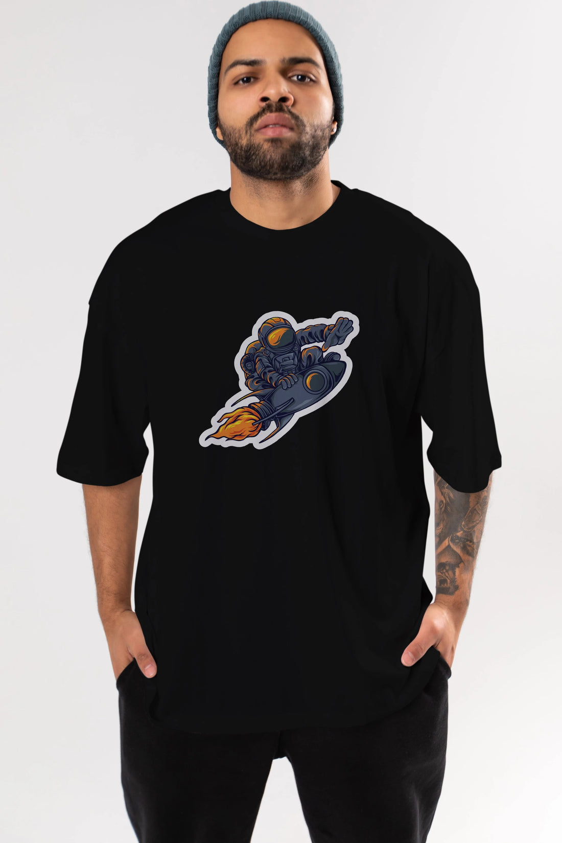 Astrocket Illustration Sticker Ön Baskılı Oversize t-shirt Erkek Kadın Unisex