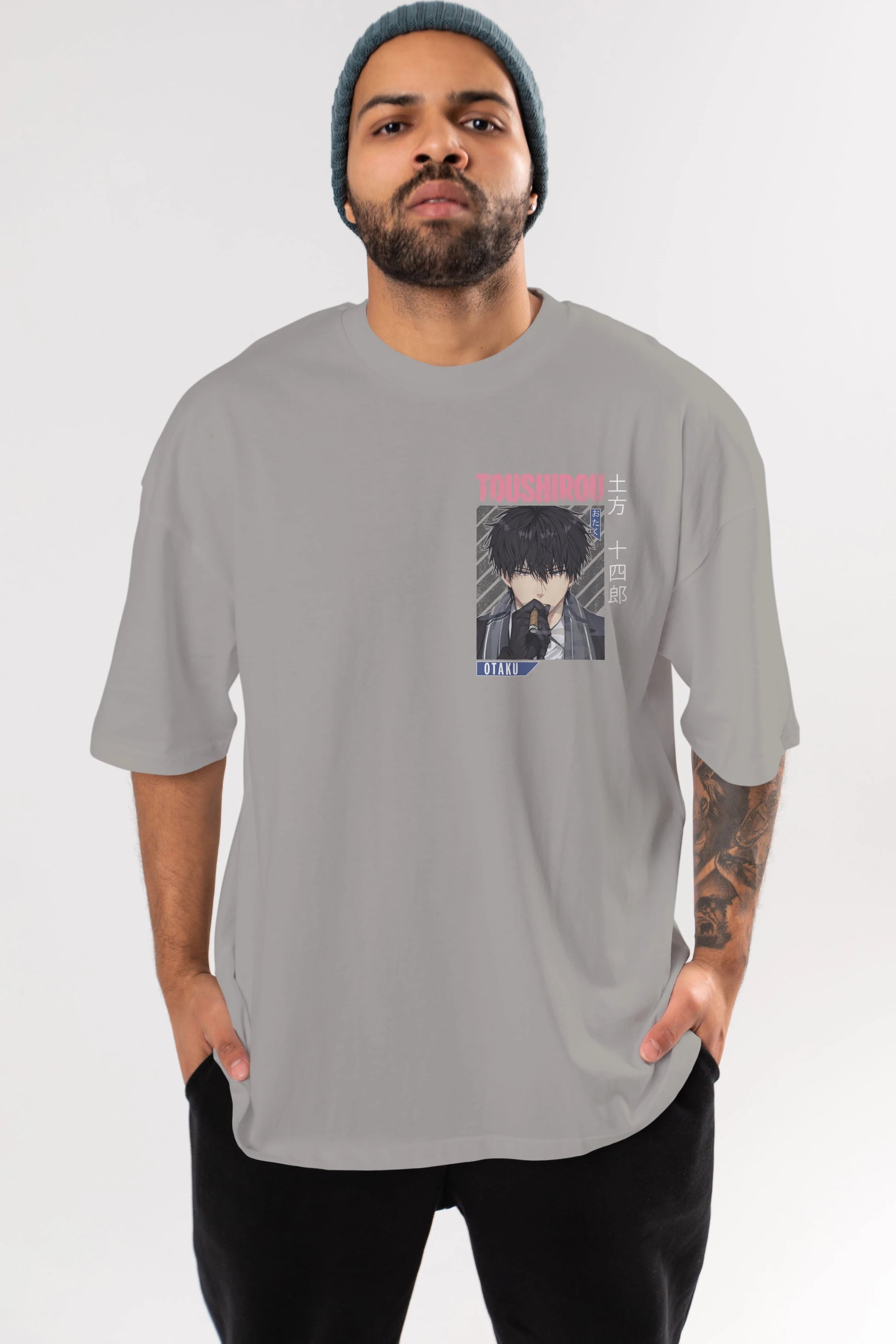 Toushirou Hijikata 2 Ön Sol Baskılı Oversize t-shirt Erkek Kadın Unisex %100 Pamuk Bisiklet Yaka tişort