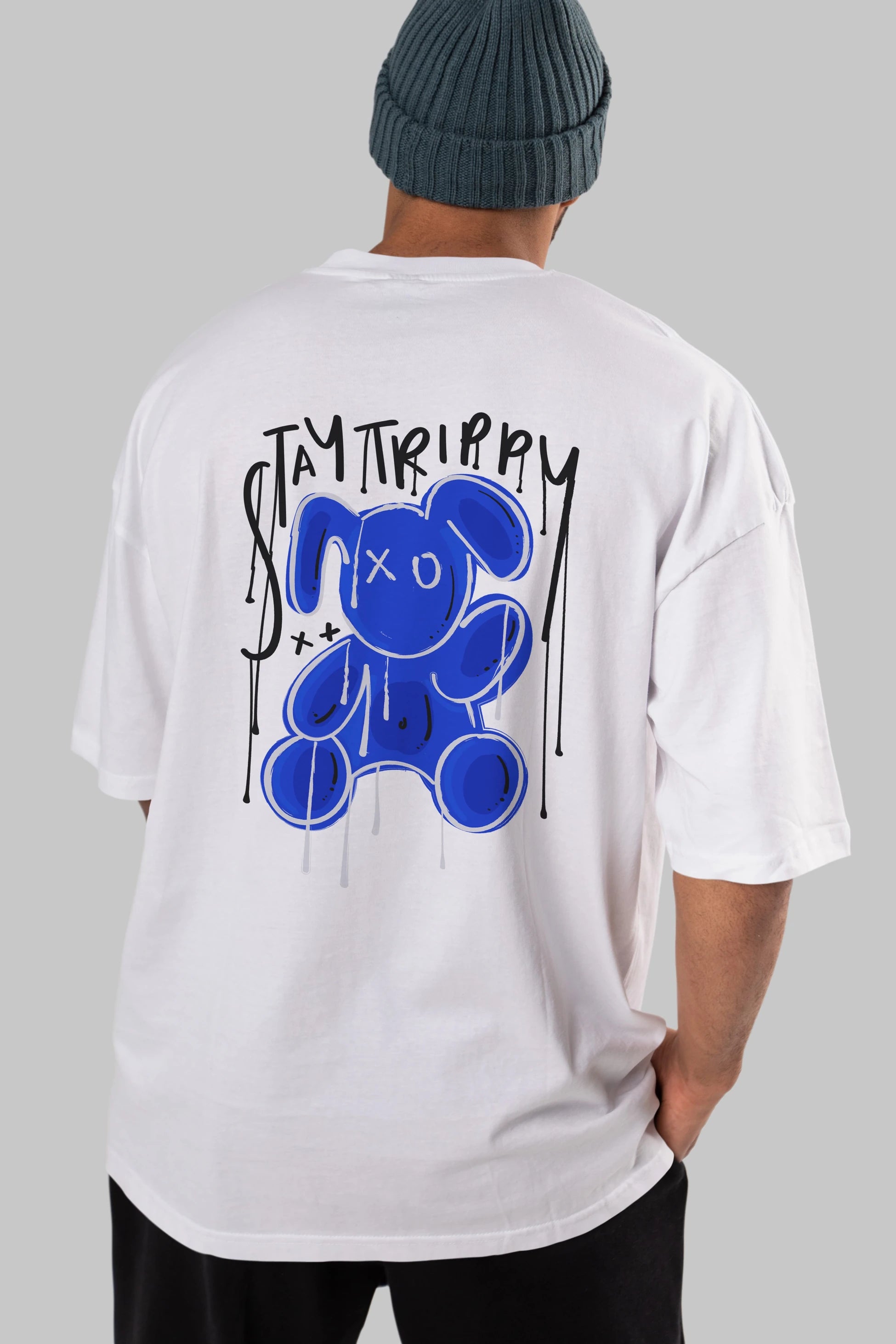Stay Trippy Bear Arka Baskılı Oversize t-shirt Erkek Kadın Unisex