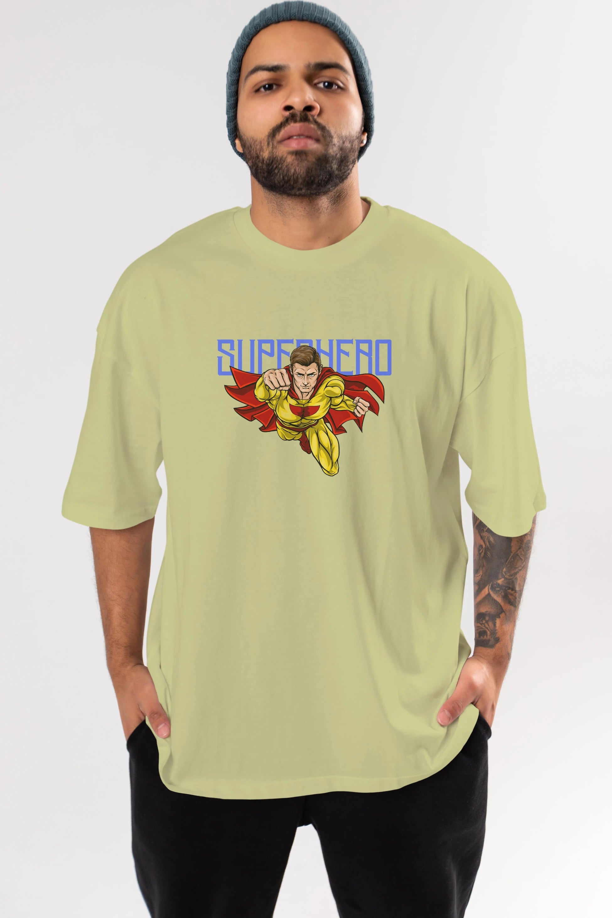 Super Hero Ön Baskılı Oversize t-shirt Erkek Kadın Unisex