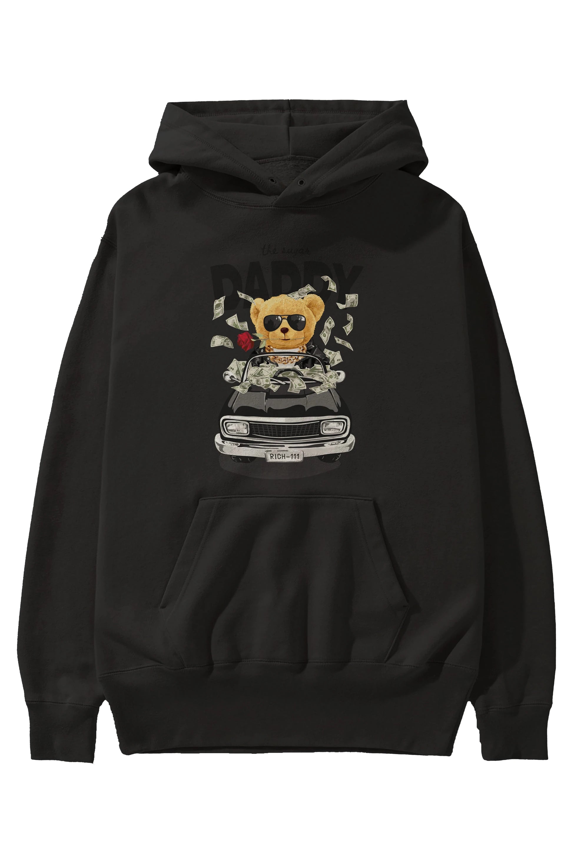 Teddy Bear Daddy Ön Baskılı Hoodie Oversize Kapüşonlu Sweatshirt Erkek Kadın Unisex