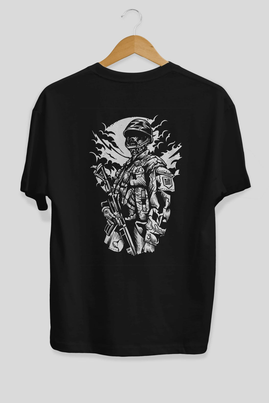 Zombie Soldier Arka Baskılı Oversize t-shirt Erkek Kadın Unisex %100 Pamuk