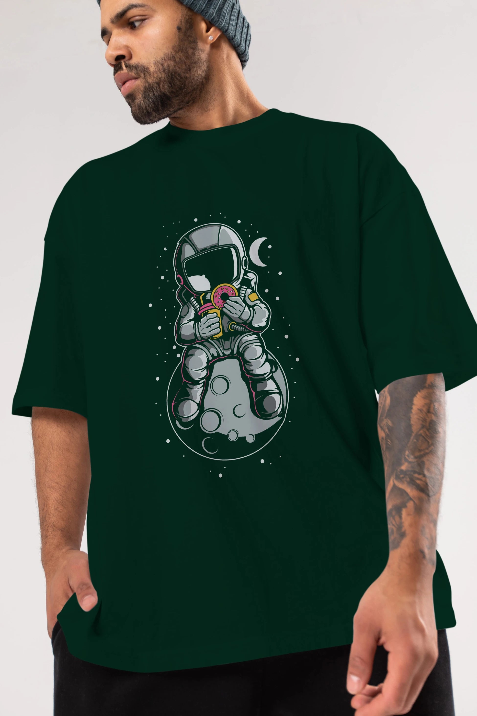 Astronaut Donuts Ön Baskılı Oversize t-shirt Erkek Kadın Unisex