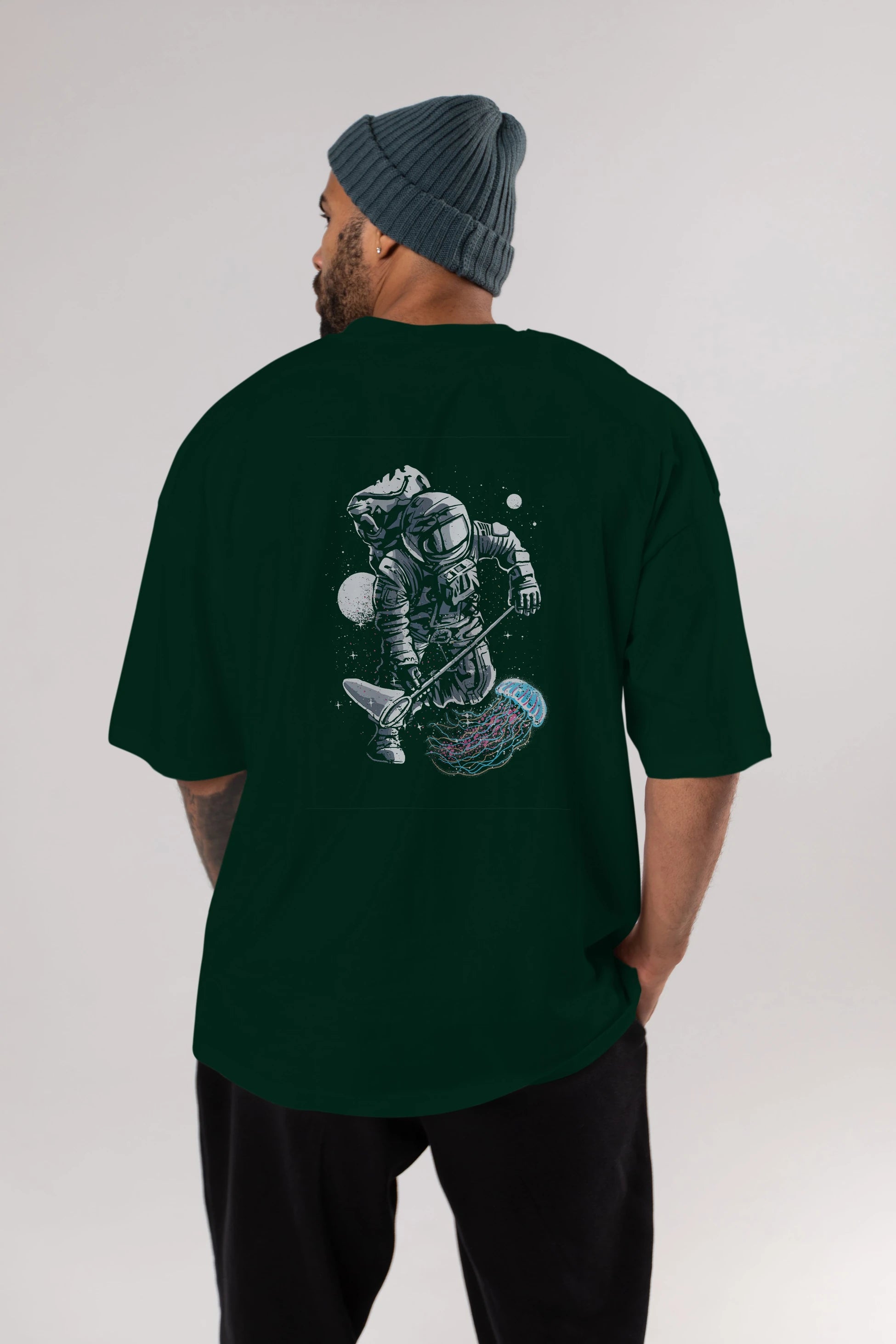 Astronaut Jellyfish Arka Baskılı Oversize t-shirt Erkek Kadın Unisex %100 Pamuk