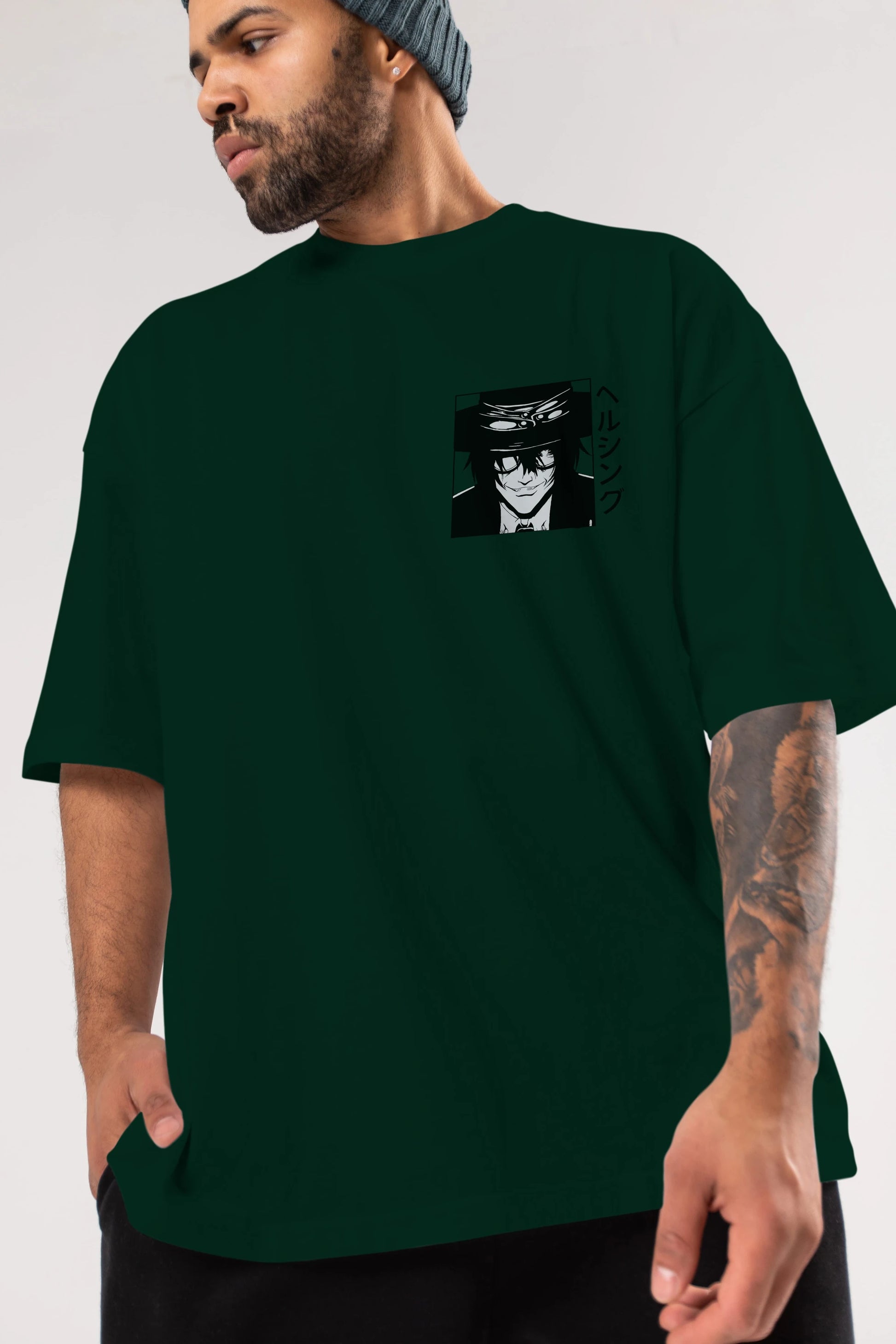 Alucard 1 Ön Sol Baskılı Oversize t-shirt Erkek Kadın Unisex %100 Pamuk Bisiklet Yaka tişort