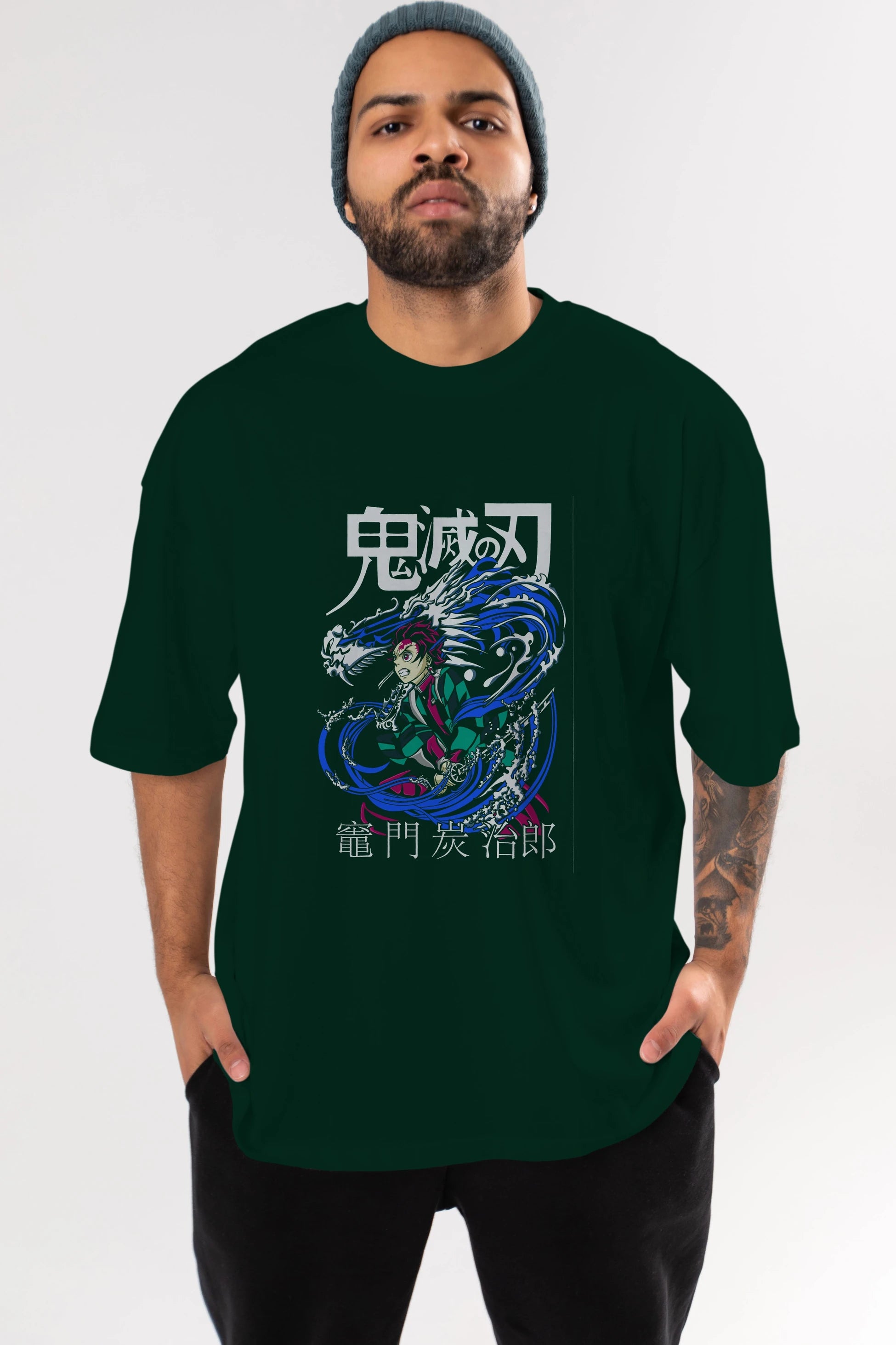 TANJIRO KAMADO 2 Anime Ön Baskılı Oversize t-shirt %100 pamuk Erkek Kadın Unisex
