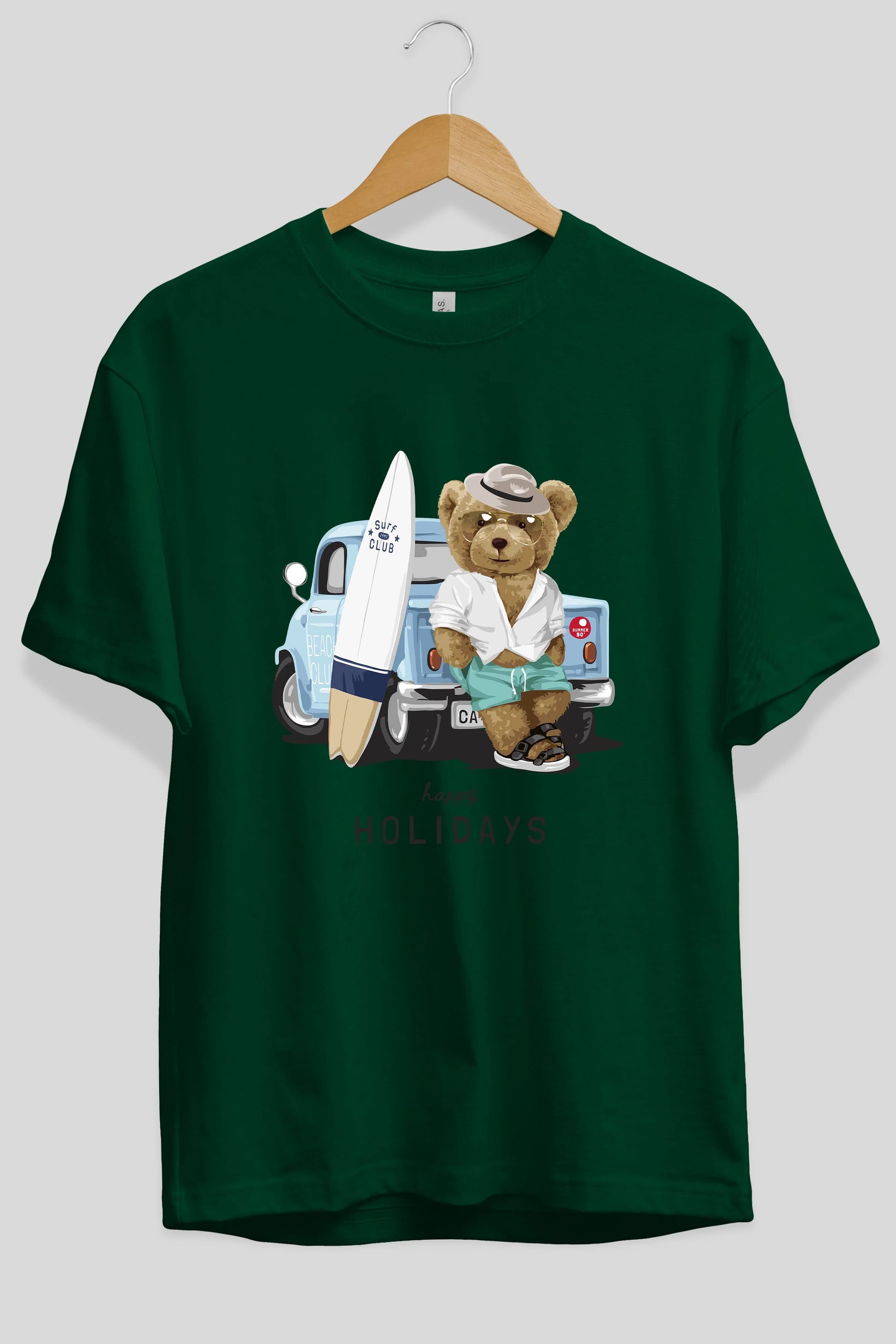 Teddy Bear Surf Club Ön Baskılı Oversize t-shirt Erkek Kadın Unisex %100 Pamuk