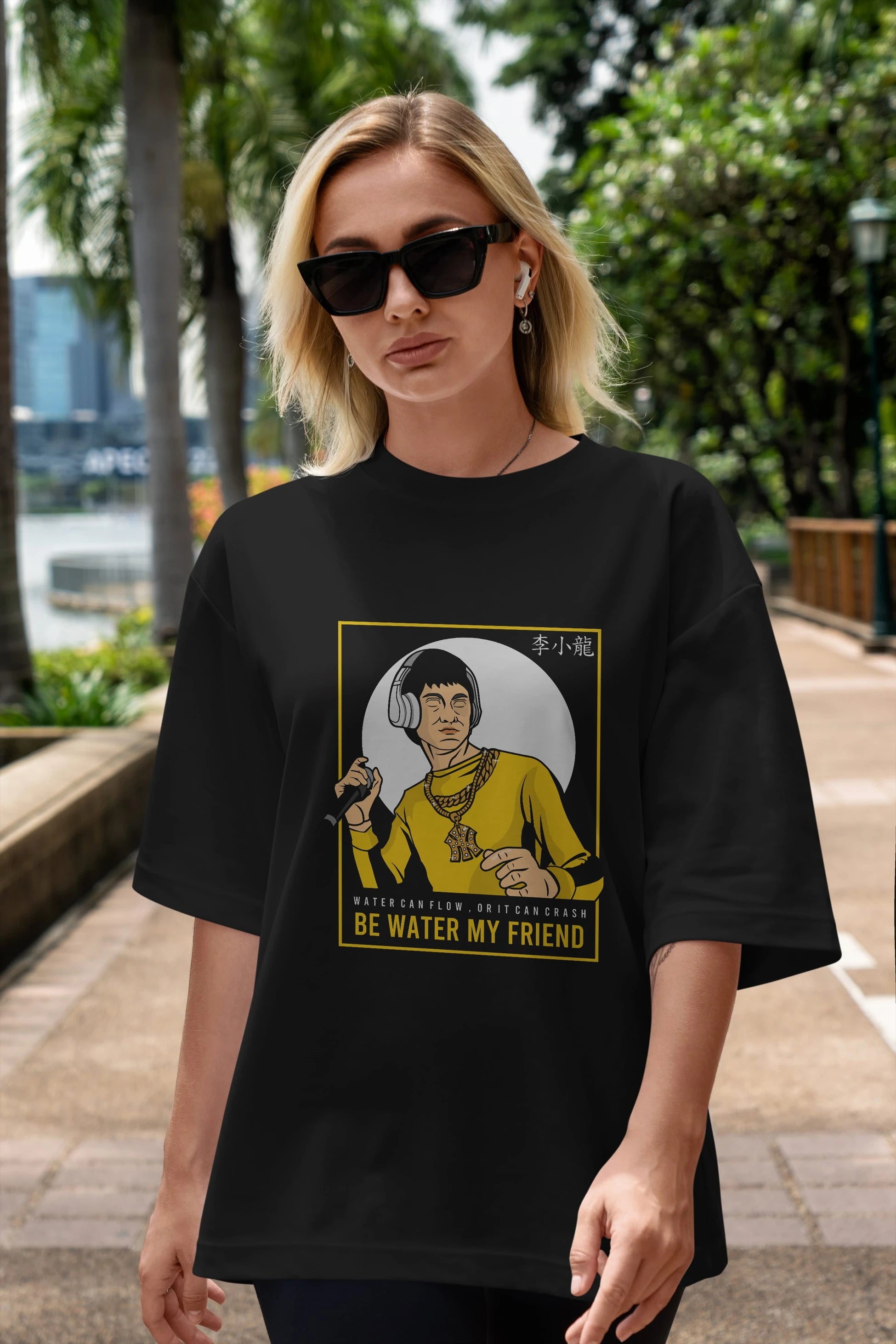 Bruce Lee Rapper Ön Baskılı Oversize t-shirt Erkek Kadın Unisex %100 Pamuk tişort