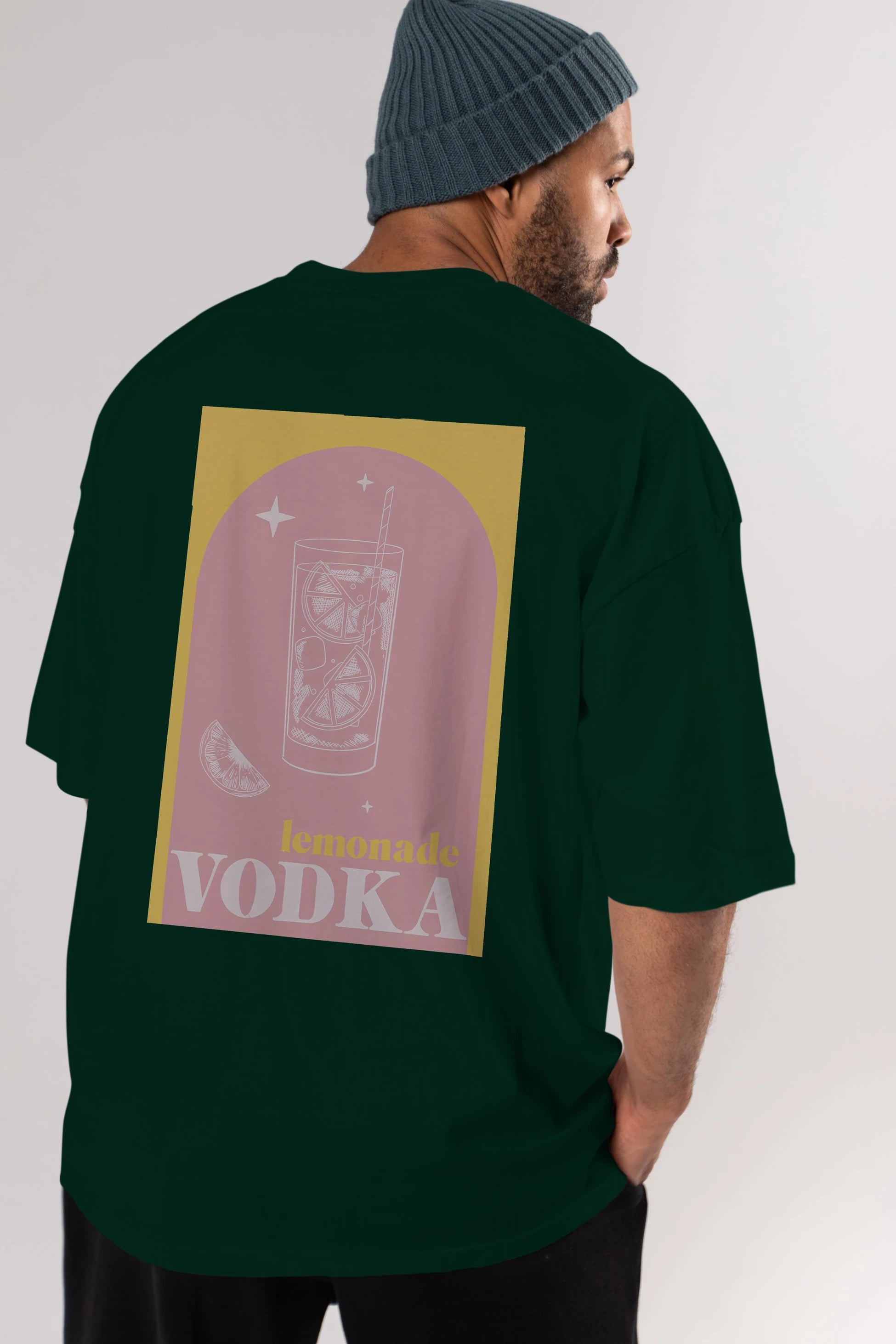Vodka Limon Arka Baskılı Oversize t-shirt Erkek Kadın Unisex %100 Pamuk Bisiklet Yaka tişort