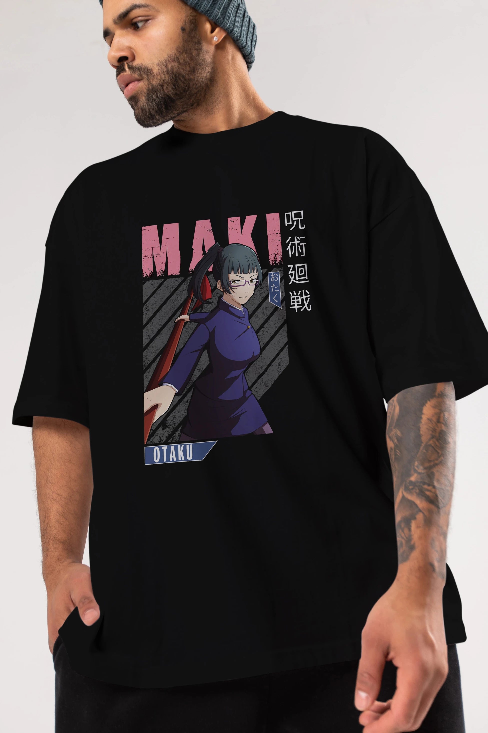 Maki Zenin CHAINSAWMAN Anime Ön Baskılı Oversize t-shirt %100 pamuk Erkek Kadın Unisex