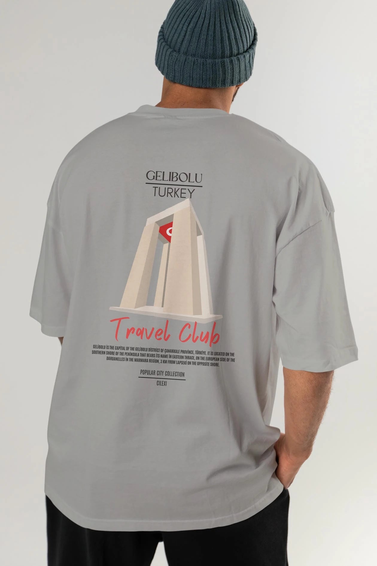 Gelibolu Turkey Arka Baskılı Oversize t-shirt Erkek Kadın Pamuk Bisiklet Yaka tişort