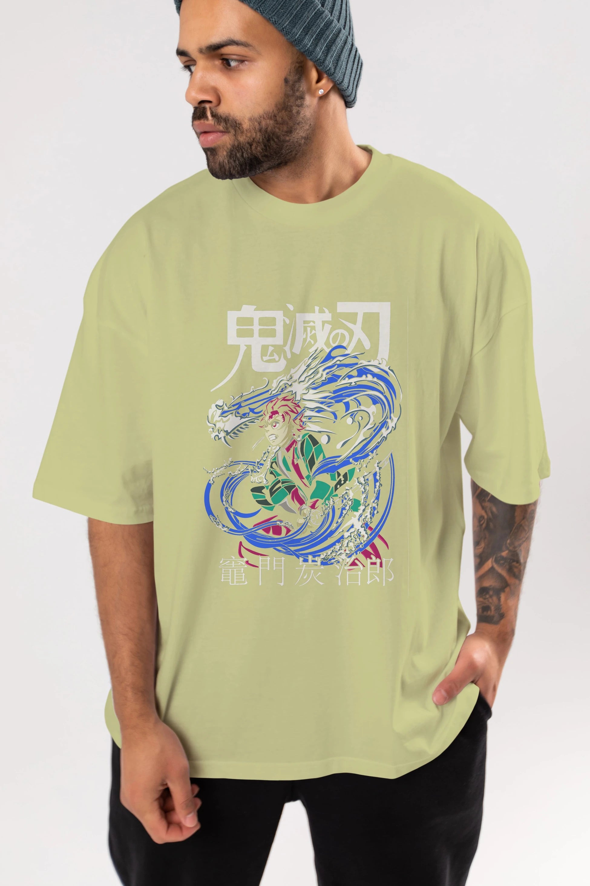 TANJIRO KAMADO 2 Anime Ön Baskılı Oversize t-shirt %100 pamuk Erkek Kadın Unisex