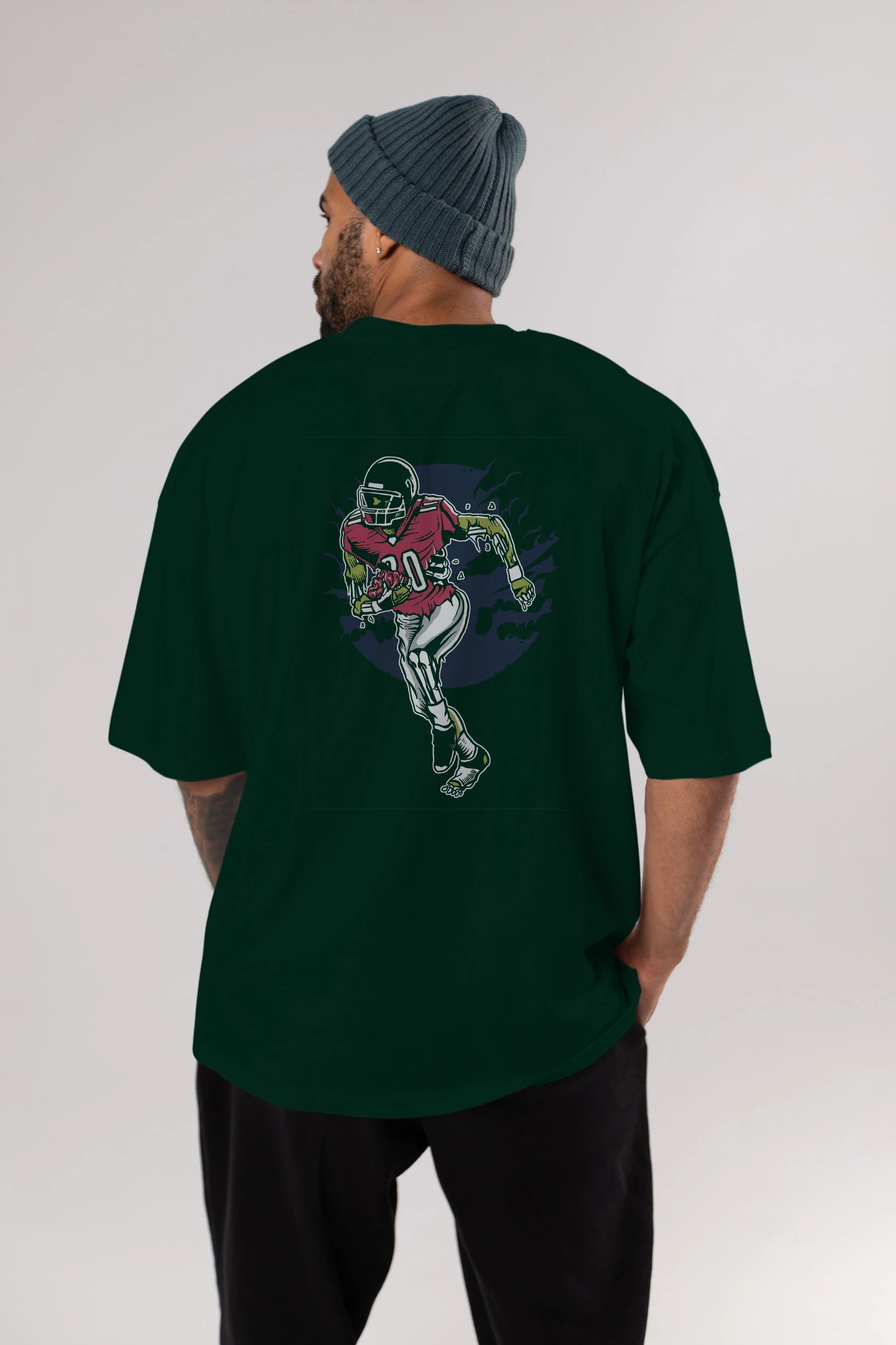 Zombie Football Arka Baskılı Oversize t-shirt Erkek Kadın Unisex %100 Pamuk